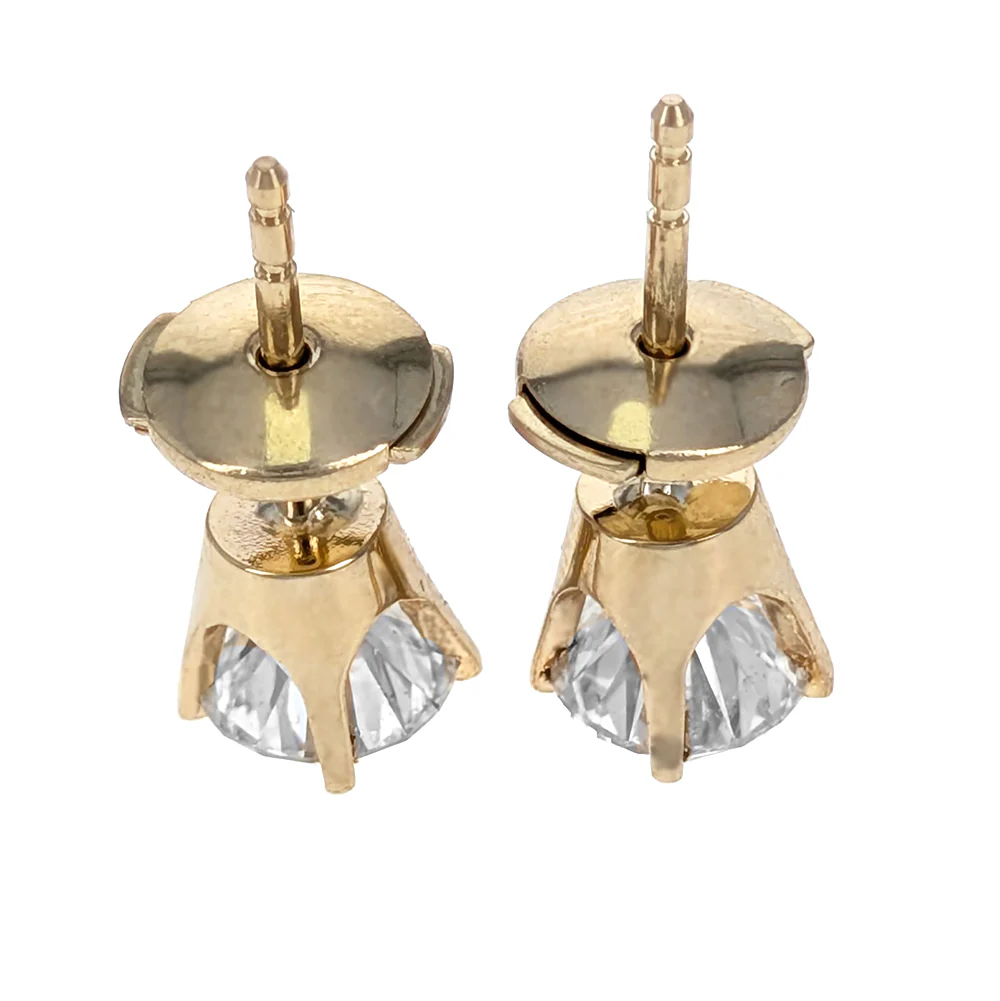 14K Yellow Gold 4-Prong Set Round Brilliant Cut Diamond Stud Earrings - Image 3