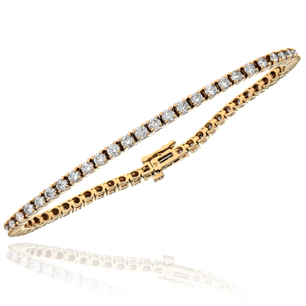 14K Yellow Gold 4-Prong Set Round Cut Diamond Inline Bracelet