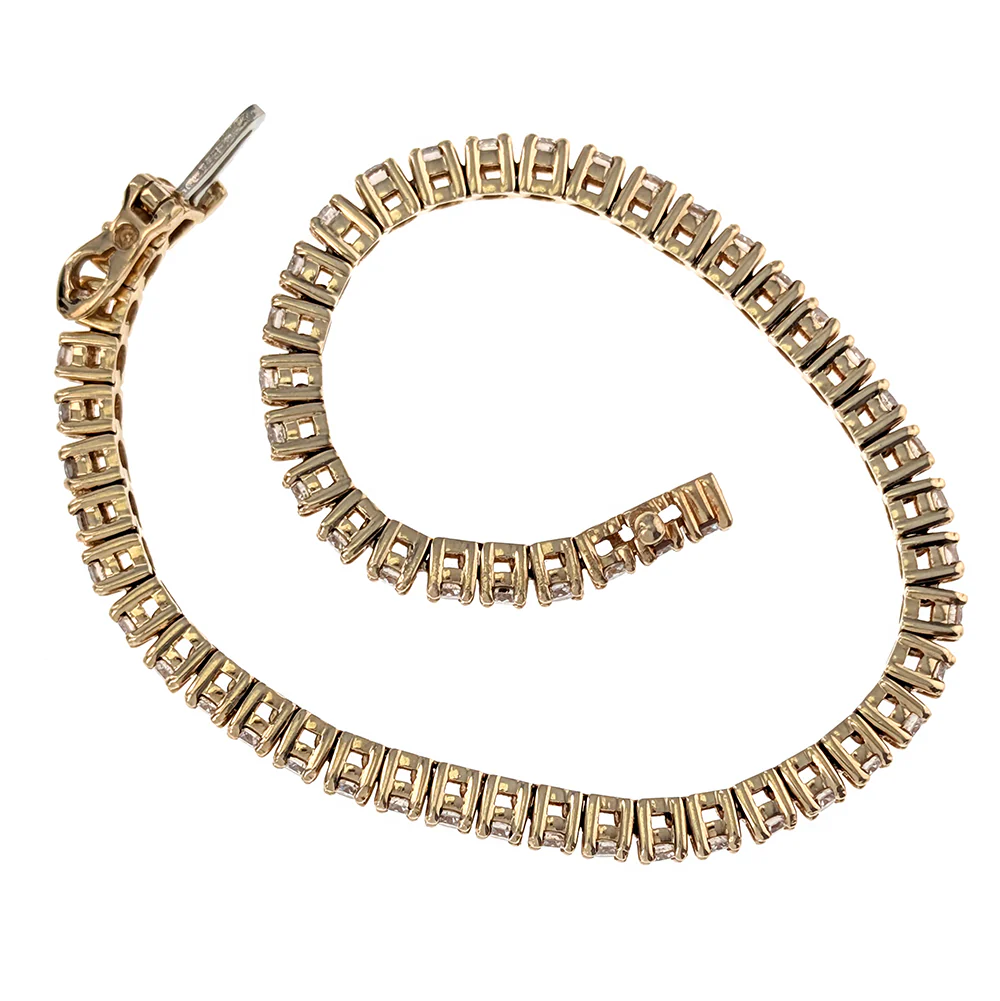 14K Yellow Gold 4-Prong Set Round Cut Diamond Inline Bracelet - Image 3