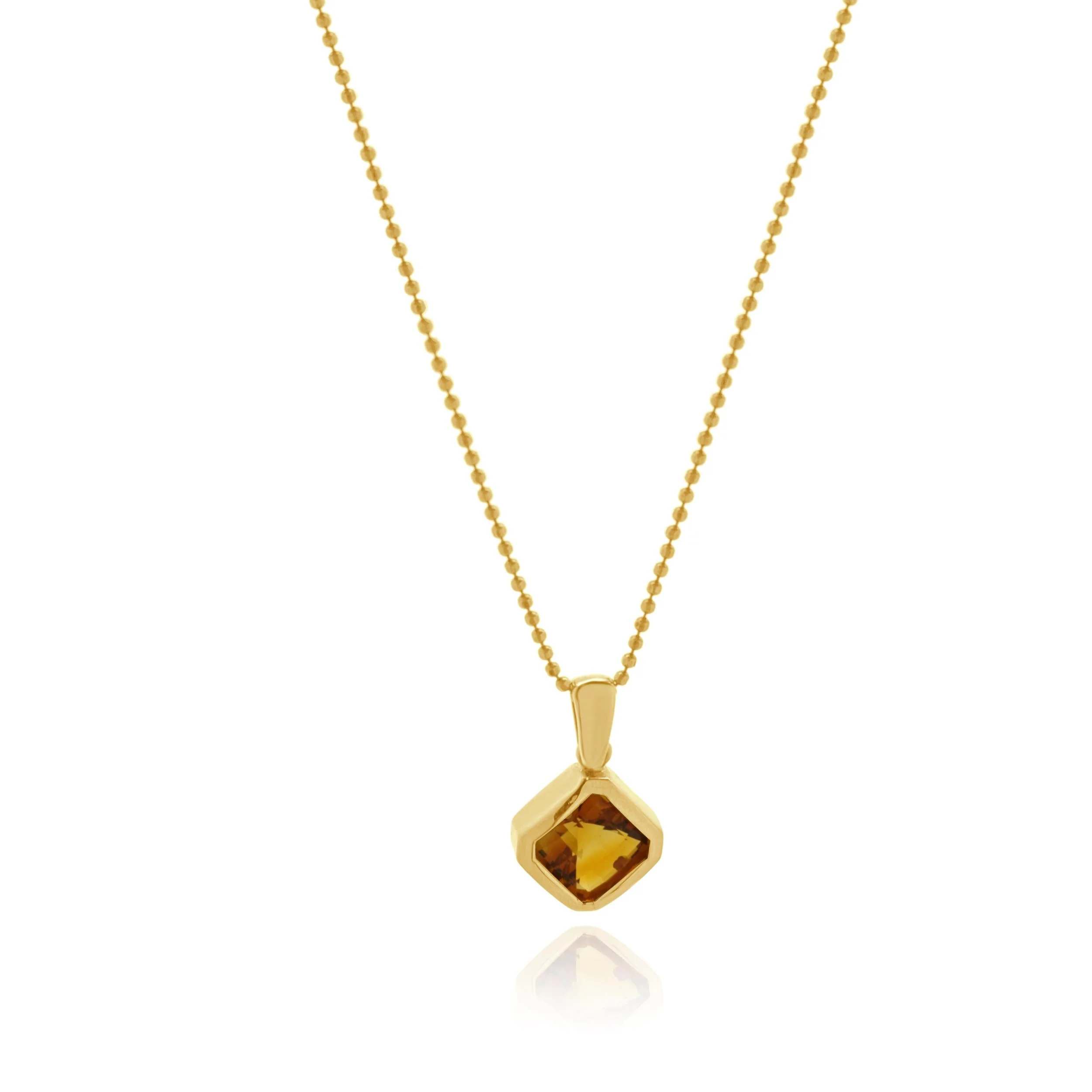 14 Karat Yellow Gold Bezel Set Citrine Solitaire Necklace