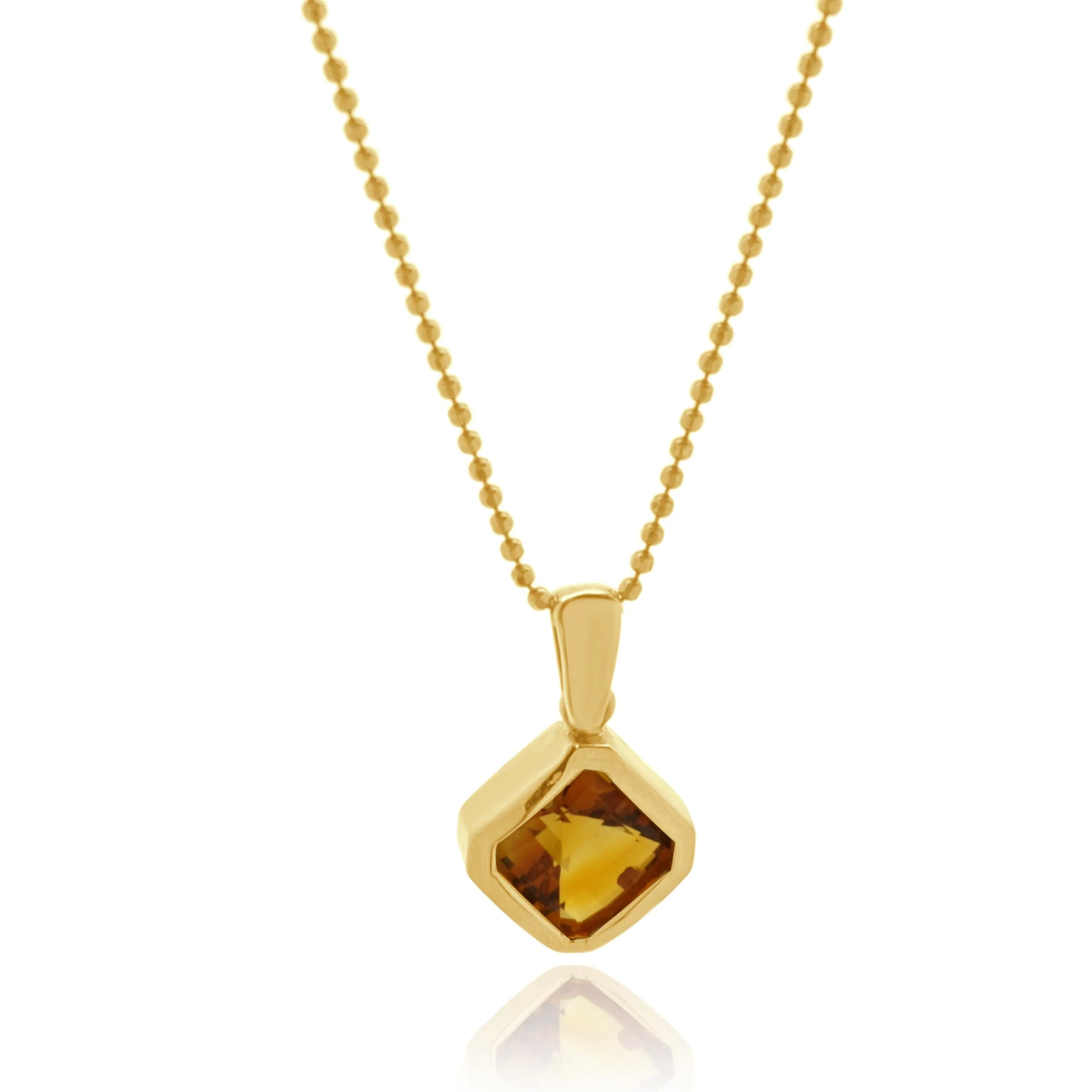 14 Karat Yellow Gold Bezel Set Citrine Solitaire Necklace - Image 2