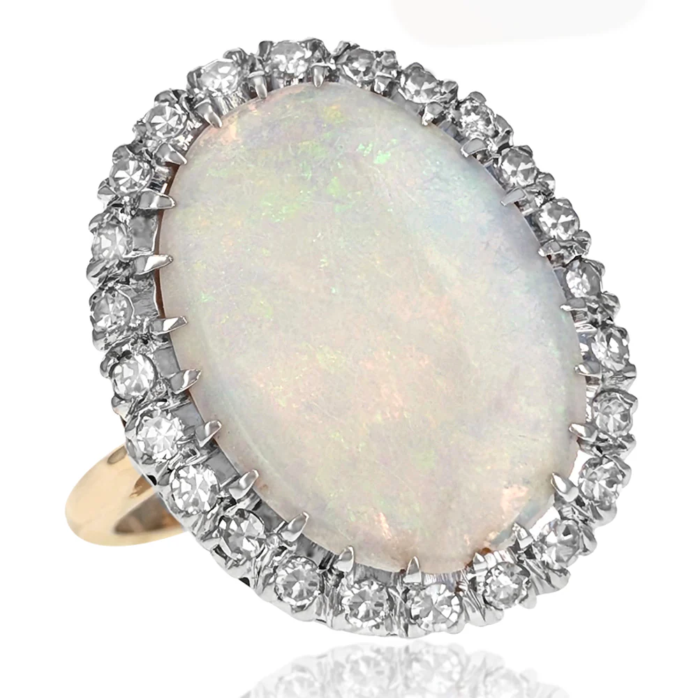 14K Yellow Gold Boulder Opal & Diamond Halo Ring