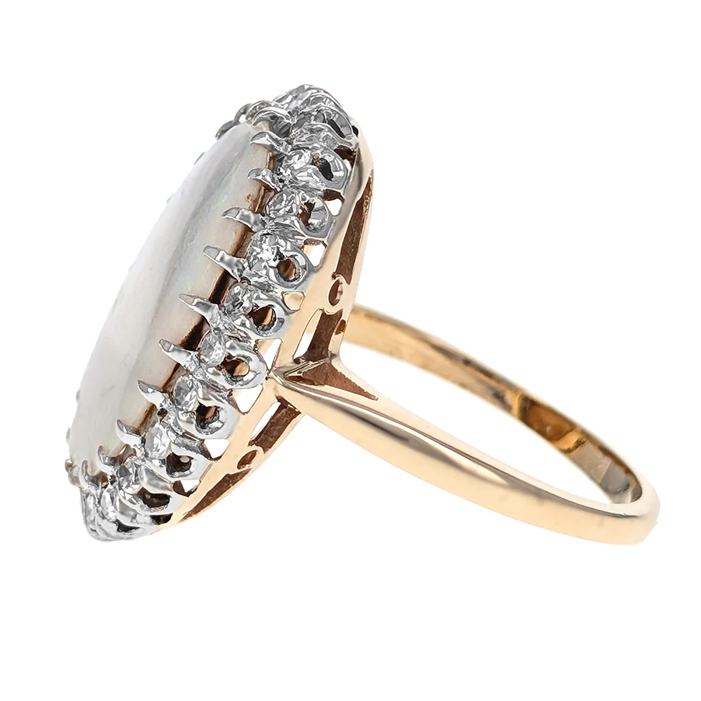 14K Yellow Gold Boulder Opal & Diamond Halo Ring - Image 2