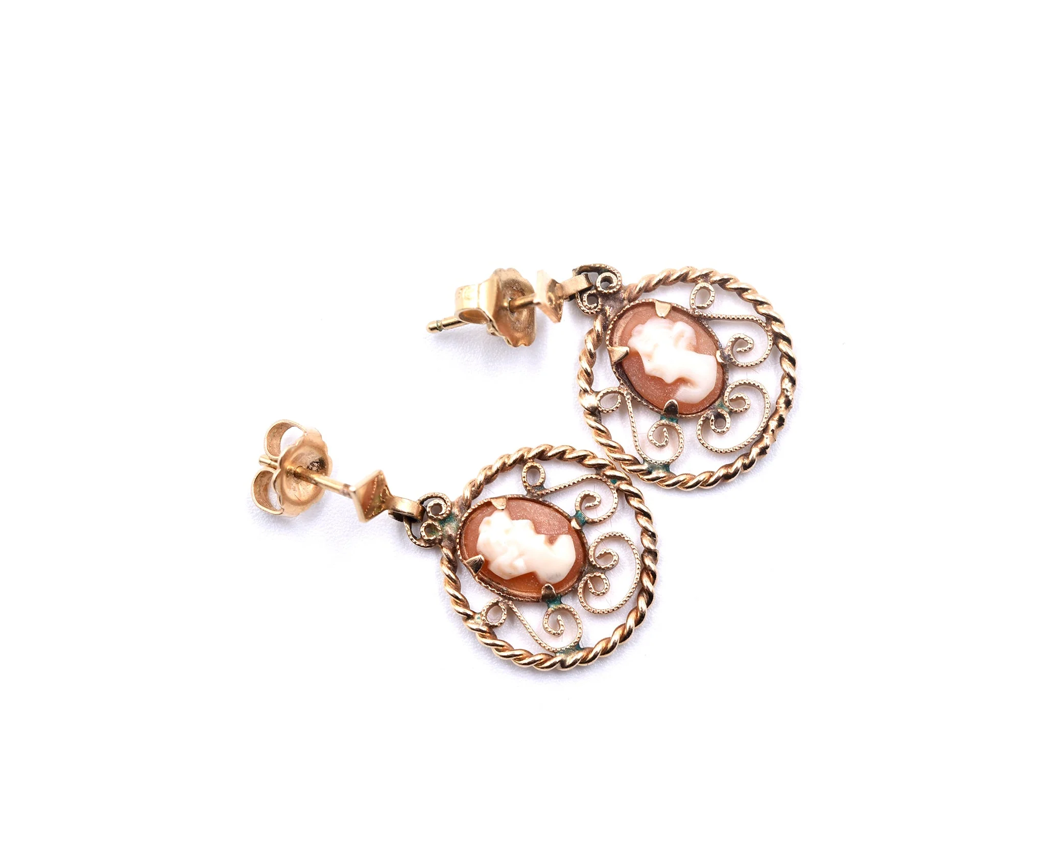 14k Yellow Gold Cameo Drop Earrings - Image 2
