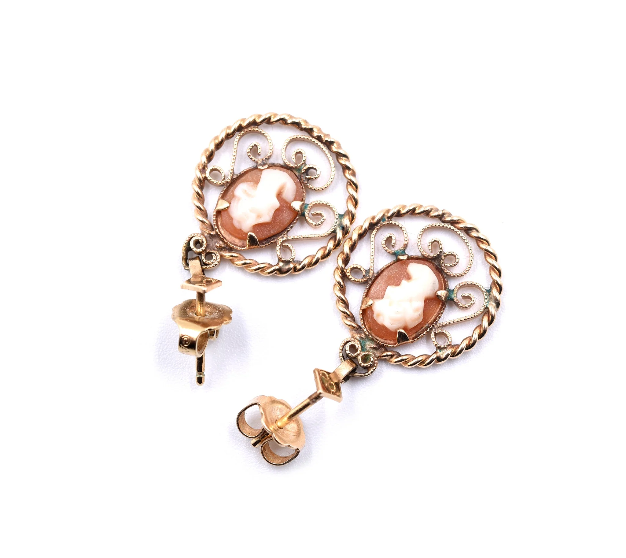 14k Yellow Gold Cameo Drop Earrings - Image 3