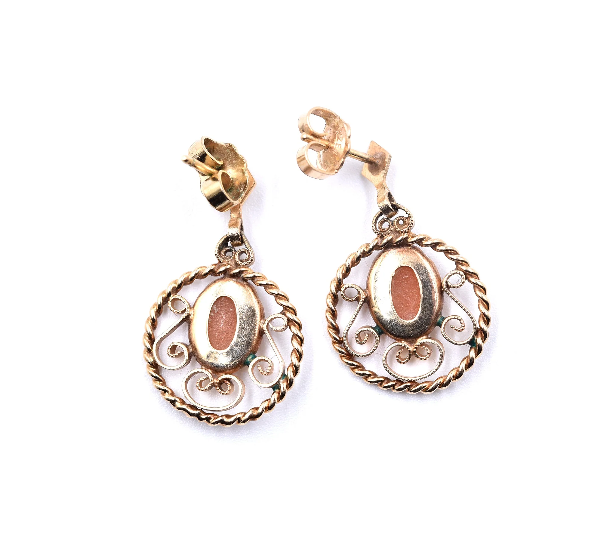 14k Yellow Gold Cameo Drop Earrings - Image 4
