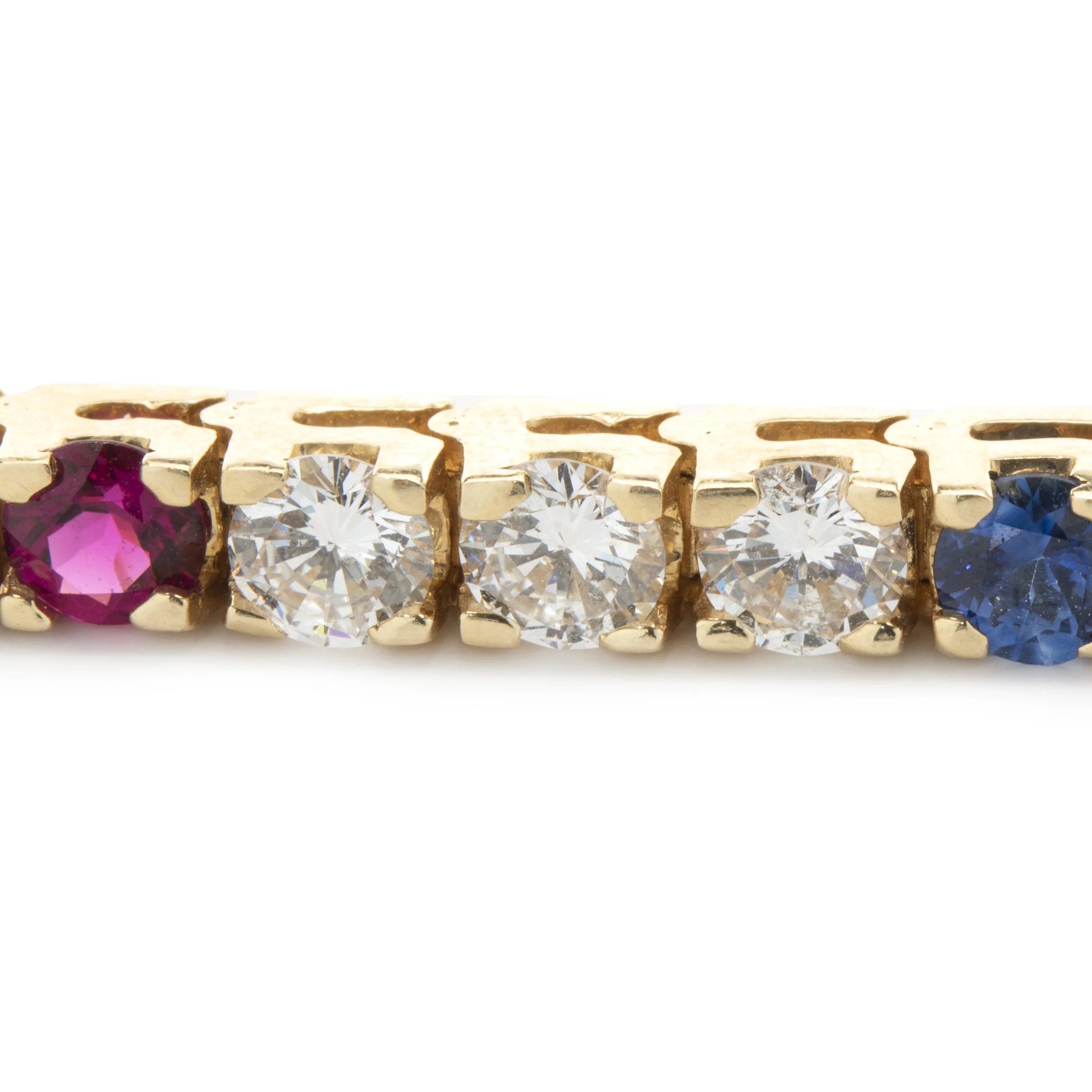 14k Yellow Gold Diamond, Ruby, and Sapphire Tennis Bracelet - Image 4