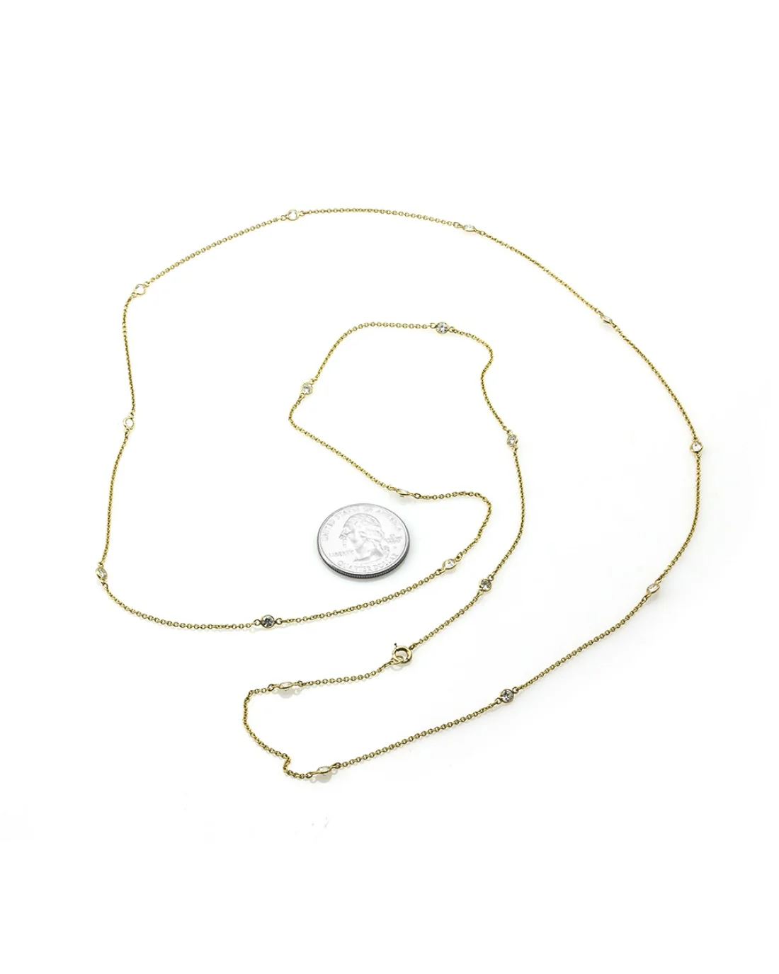 14K Yellow Gold Diamond Station Opera Length Necklace - Image 3