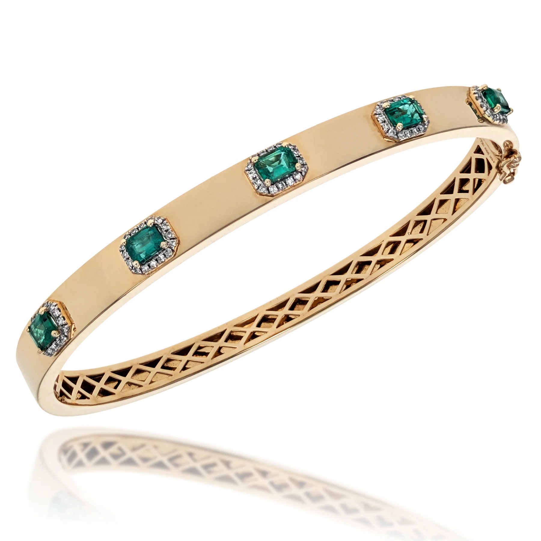 14K Yellow Gold Emerald and Diamond Bangle Bracelet