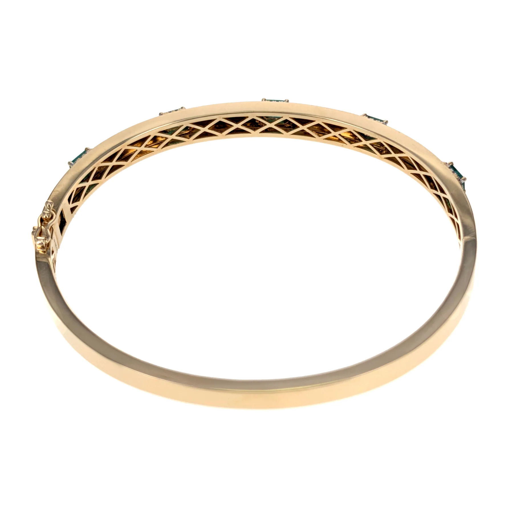 14K Yellow Gold Emerald and Diamond Bangle Bracelet - Image 2