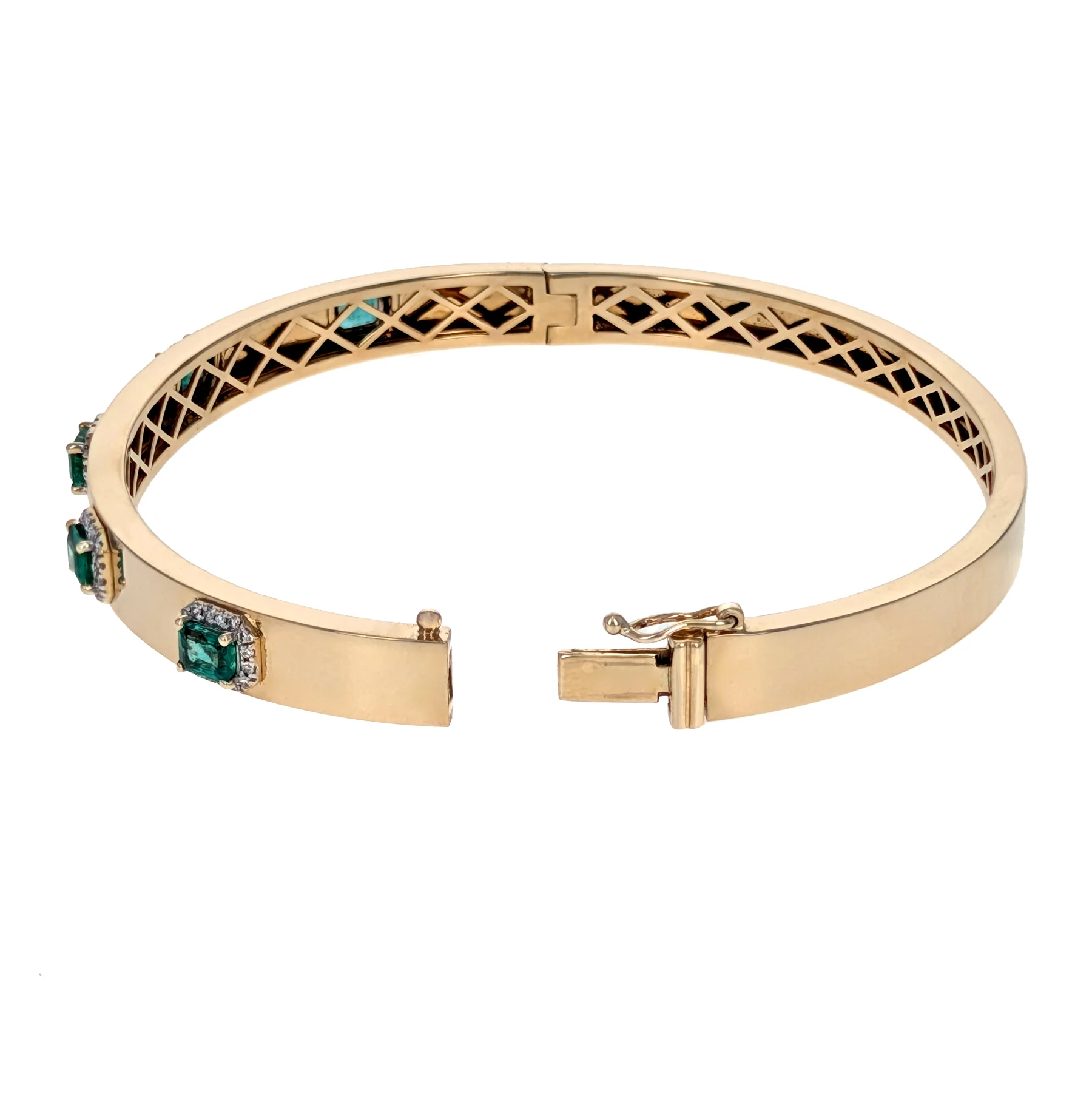 14K Yellow Gold Emerald and Diamond Bangle Bracelet - Image 3