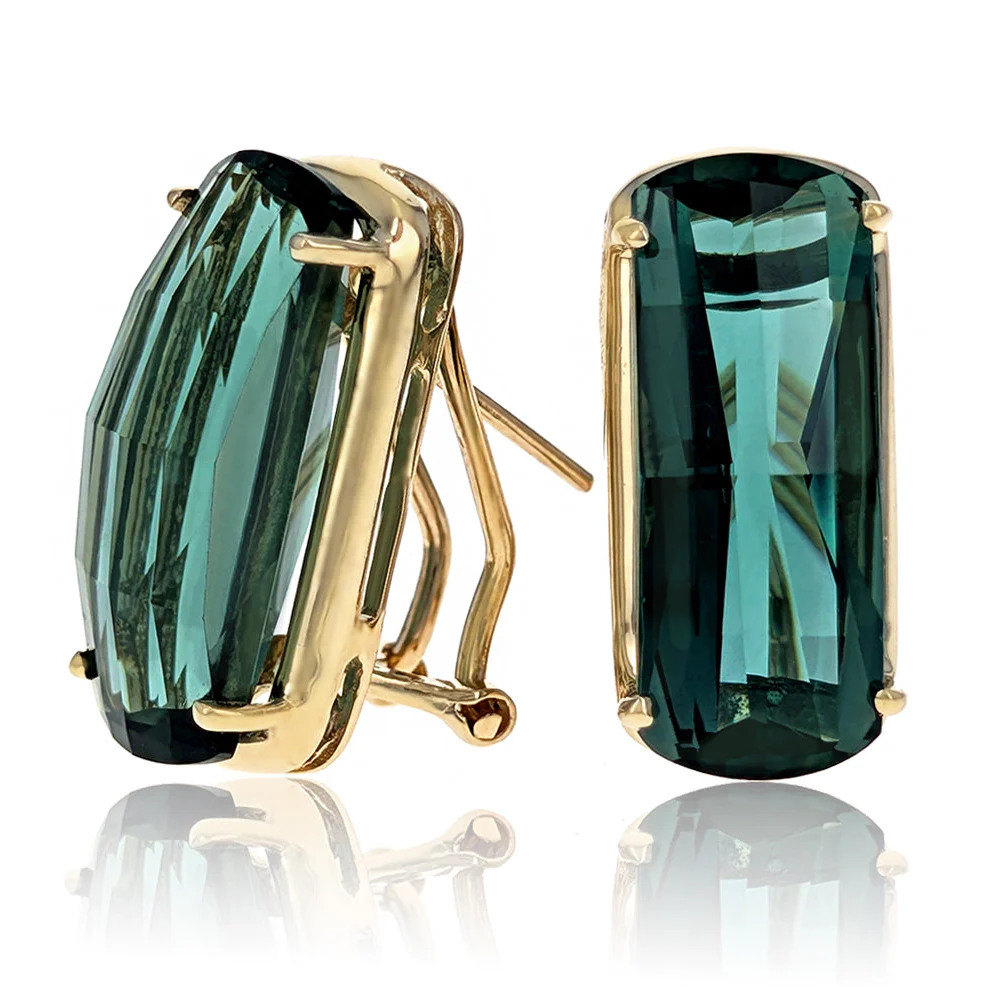 14K Yellow Gold Fancy Cut Green Quartz Earrings