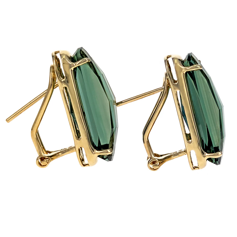 14K Yellow Gold Fancy Cut Green Quartz Earrings - Image 2
