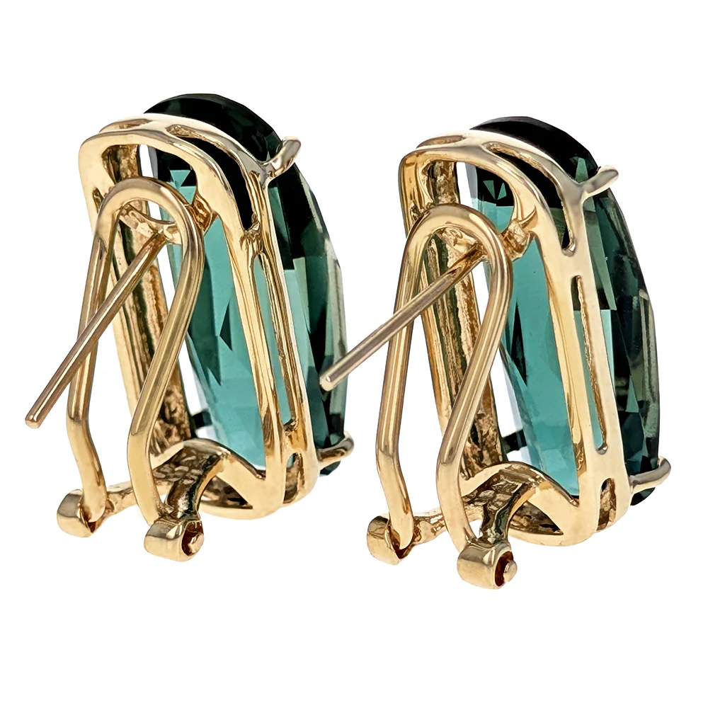 14K Yellow Gold Fancy Cut Green Quartz Earrings - Image 3