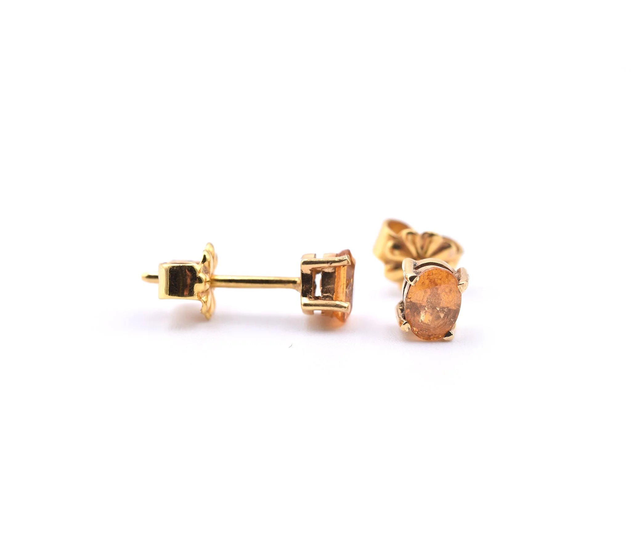 14k Yellow Gold Oval Citrine Stud Earrings - Image 2