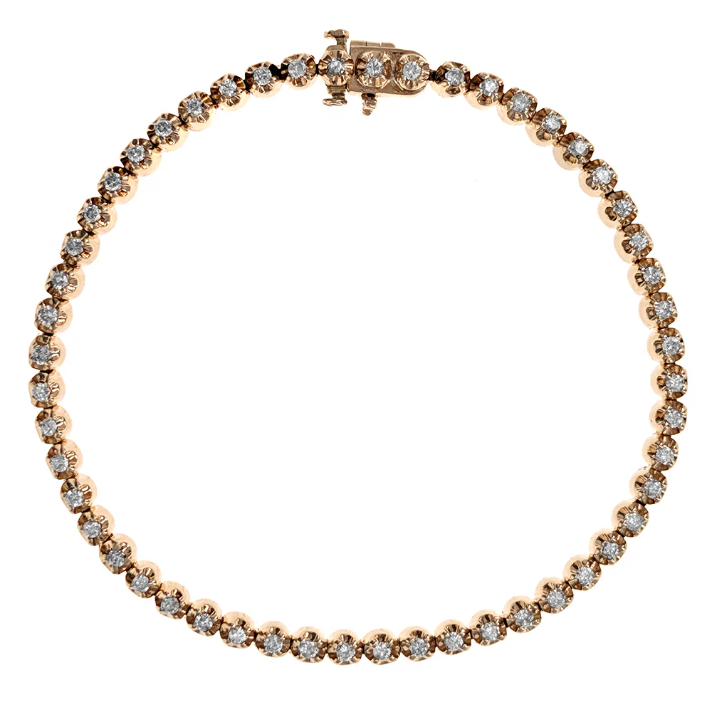 14K Yellow Gold Prong Set Round Diamond Inline Bracelet
