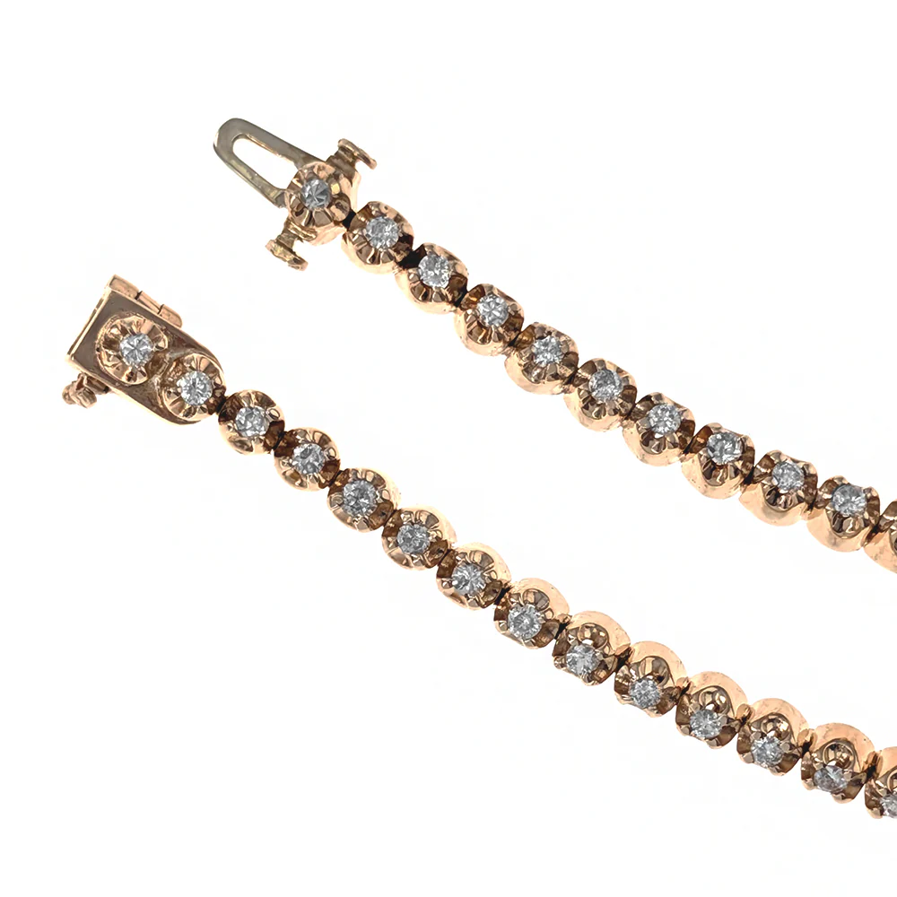 14K Yellow Gold Prong Set Round Diamond Inline Bracelet - Image 3
