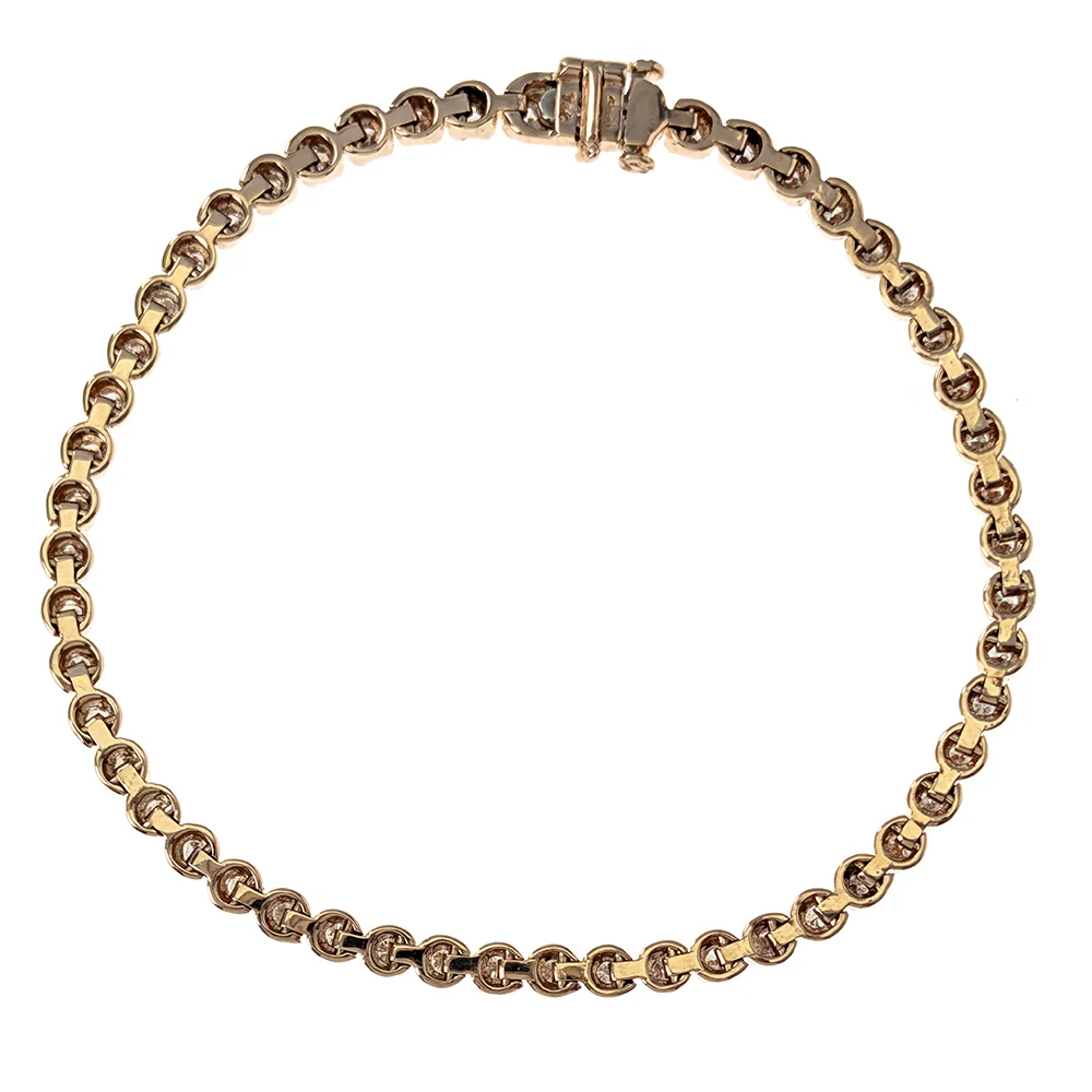 14K Yellow Gold Prong Set Round Diamond Inline Bracelet - Image 4