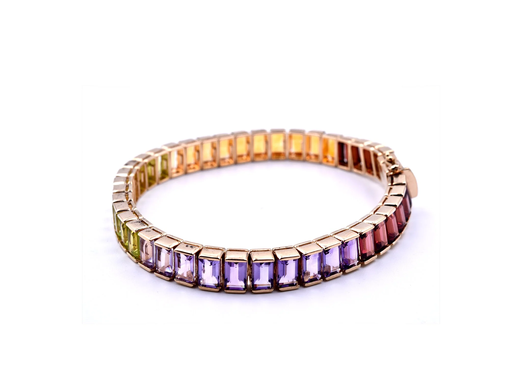 14k Yellow Gold Rainbow Multi Gemstone Tennis Bracelet - Image 3