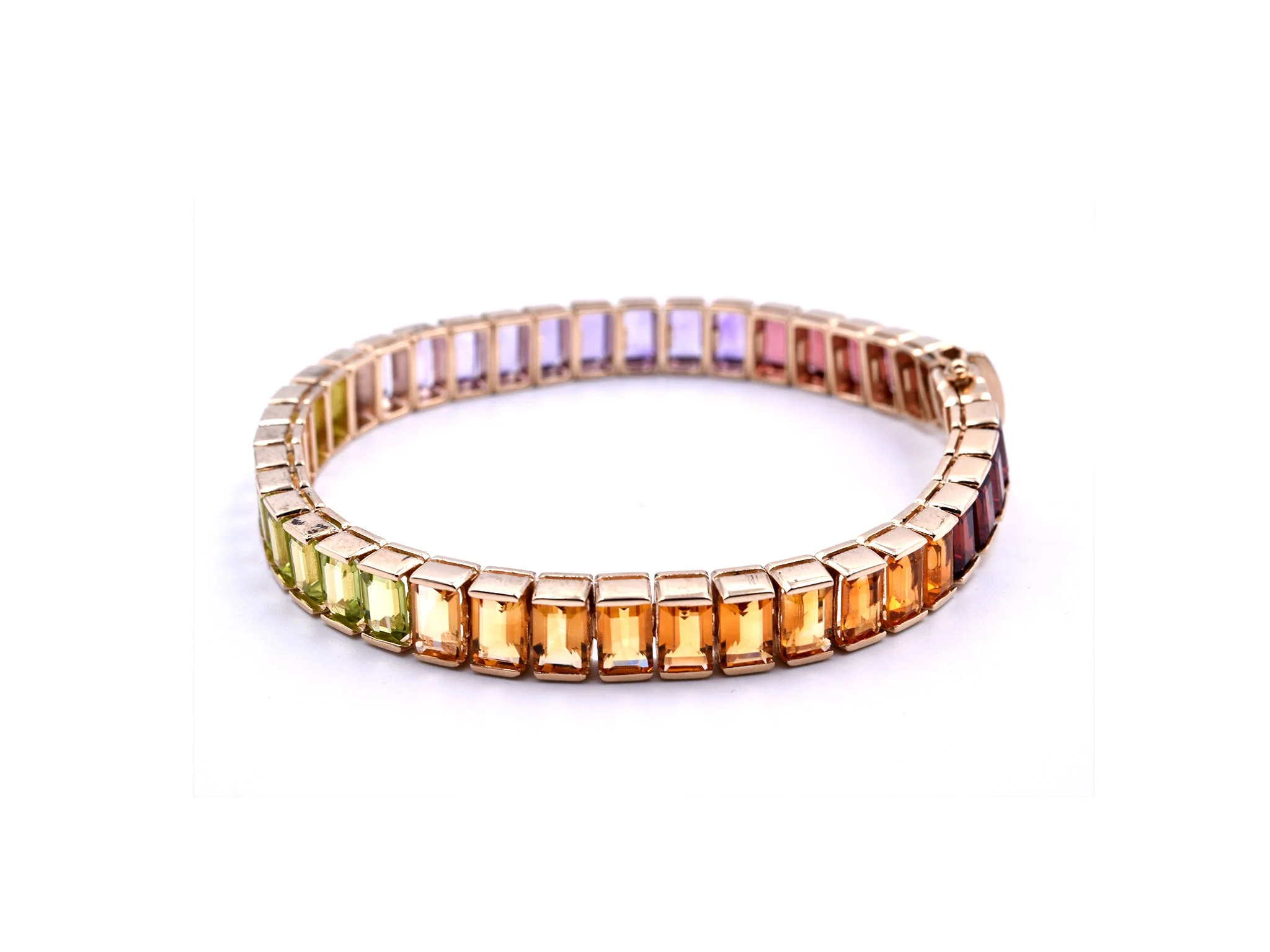 14k Yellow Gold Rainbow Multi Gemstone Tennis Bracelet - Image 4