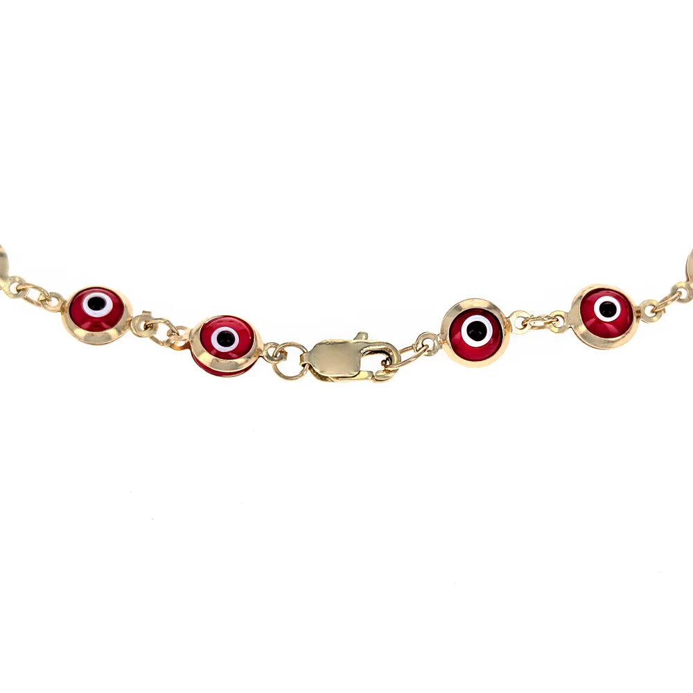 14K Yellow Gold Red Evil Eye Charms Bracelet - Image 2