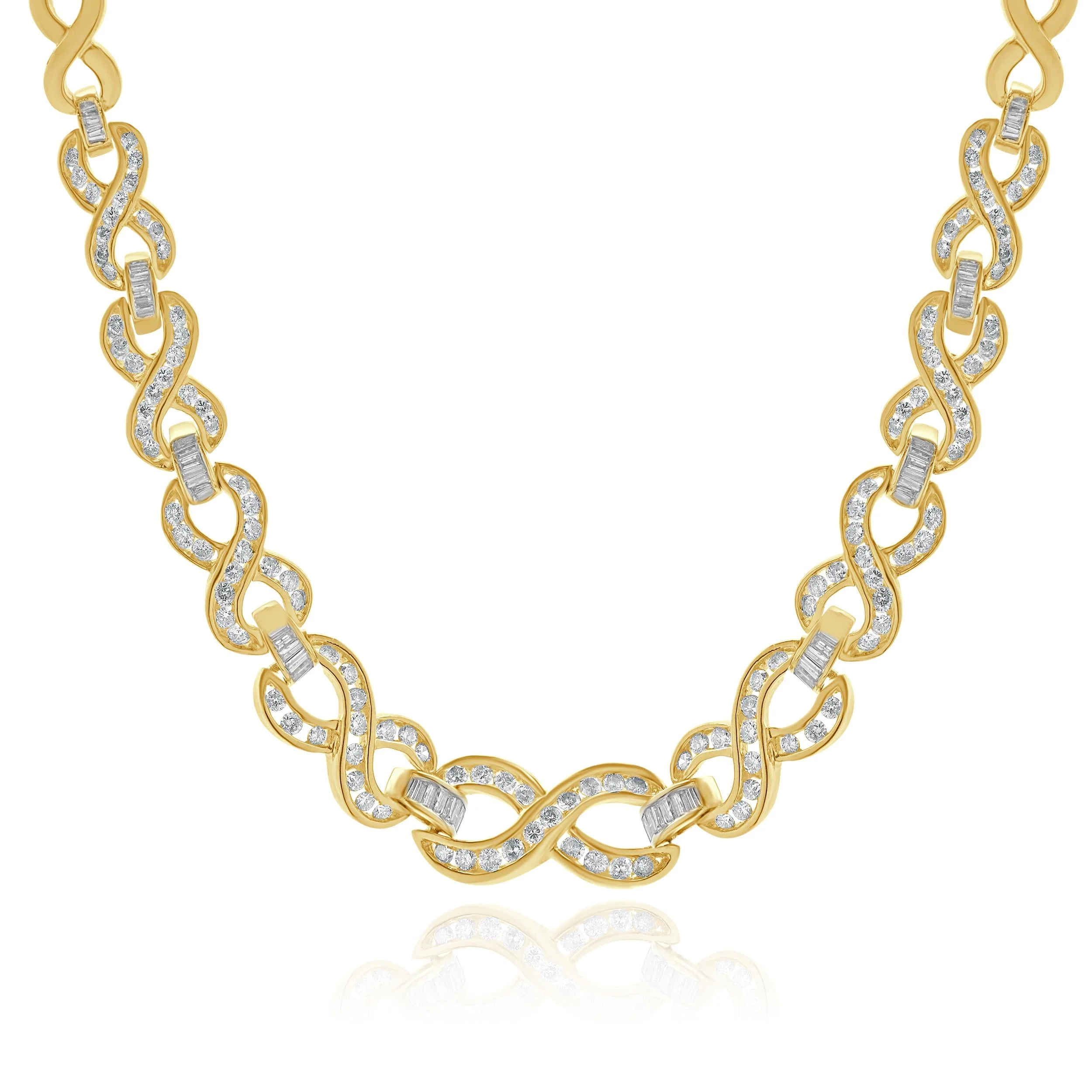 14K Yellow Gold Round Baguette Diamond Infinity Collar Necklace