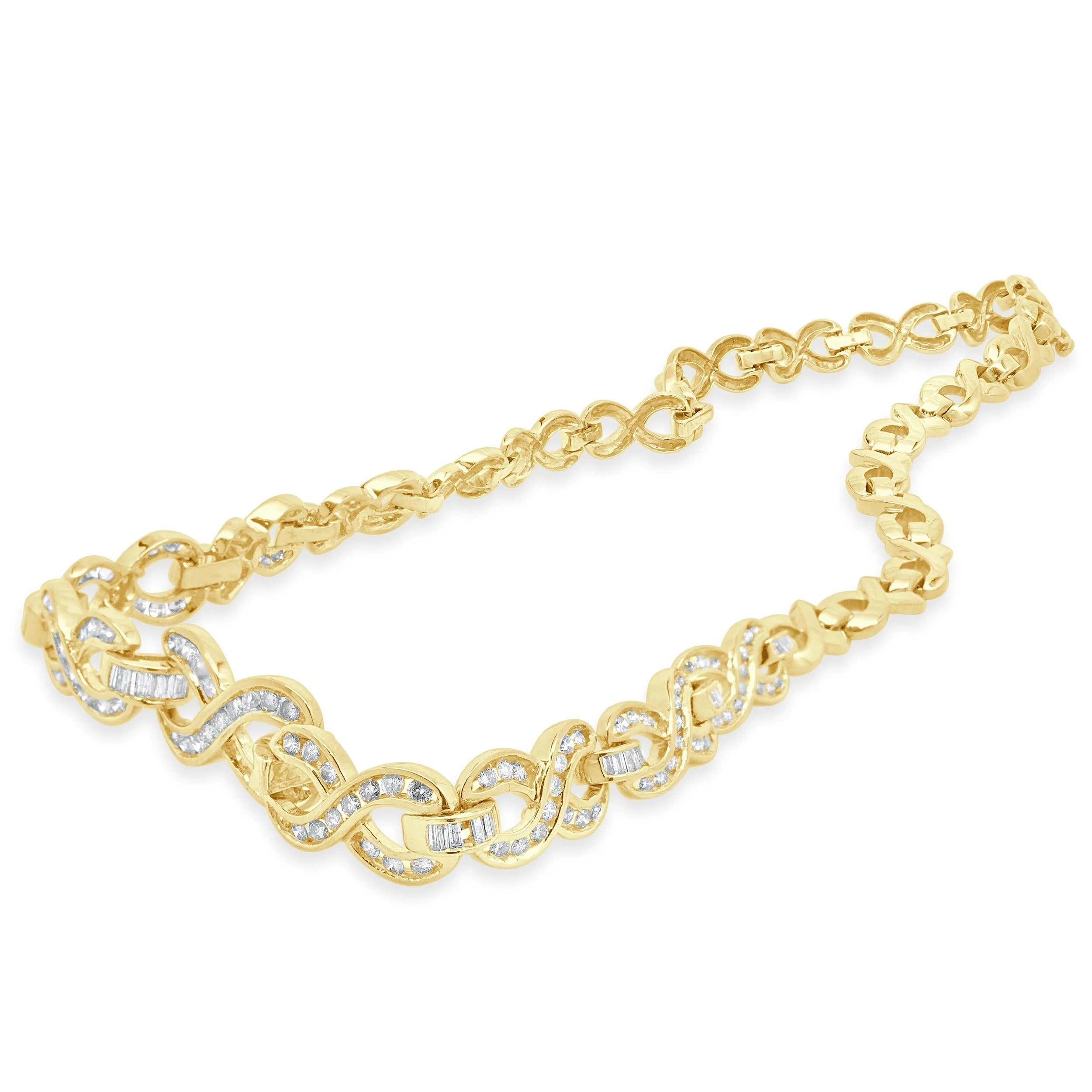 14K Yellow Gold Round Baguette Diamond Infinity Collar Necklace - Image 3