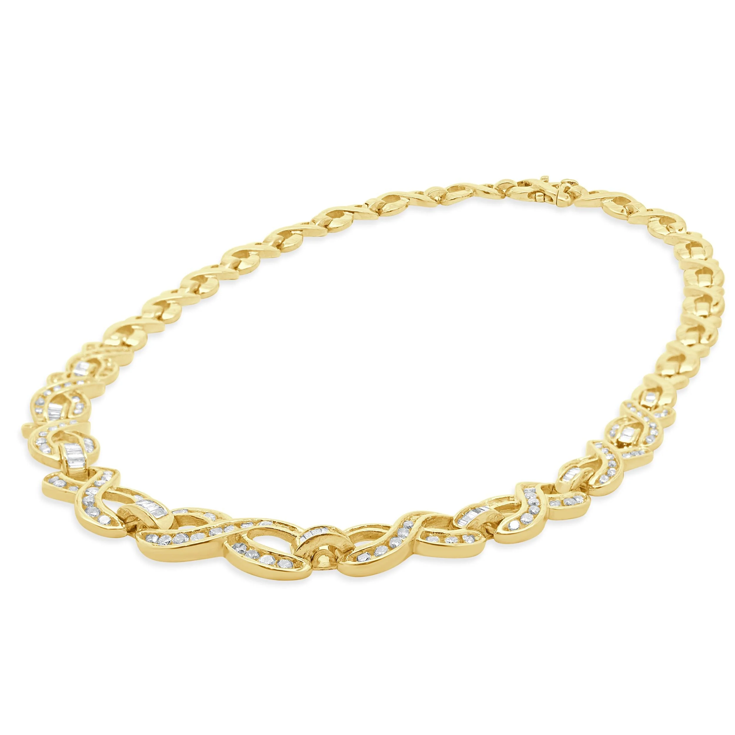14K Yellow Gold Round Baguette Diamond Infinity Collar Necklace - Image 4