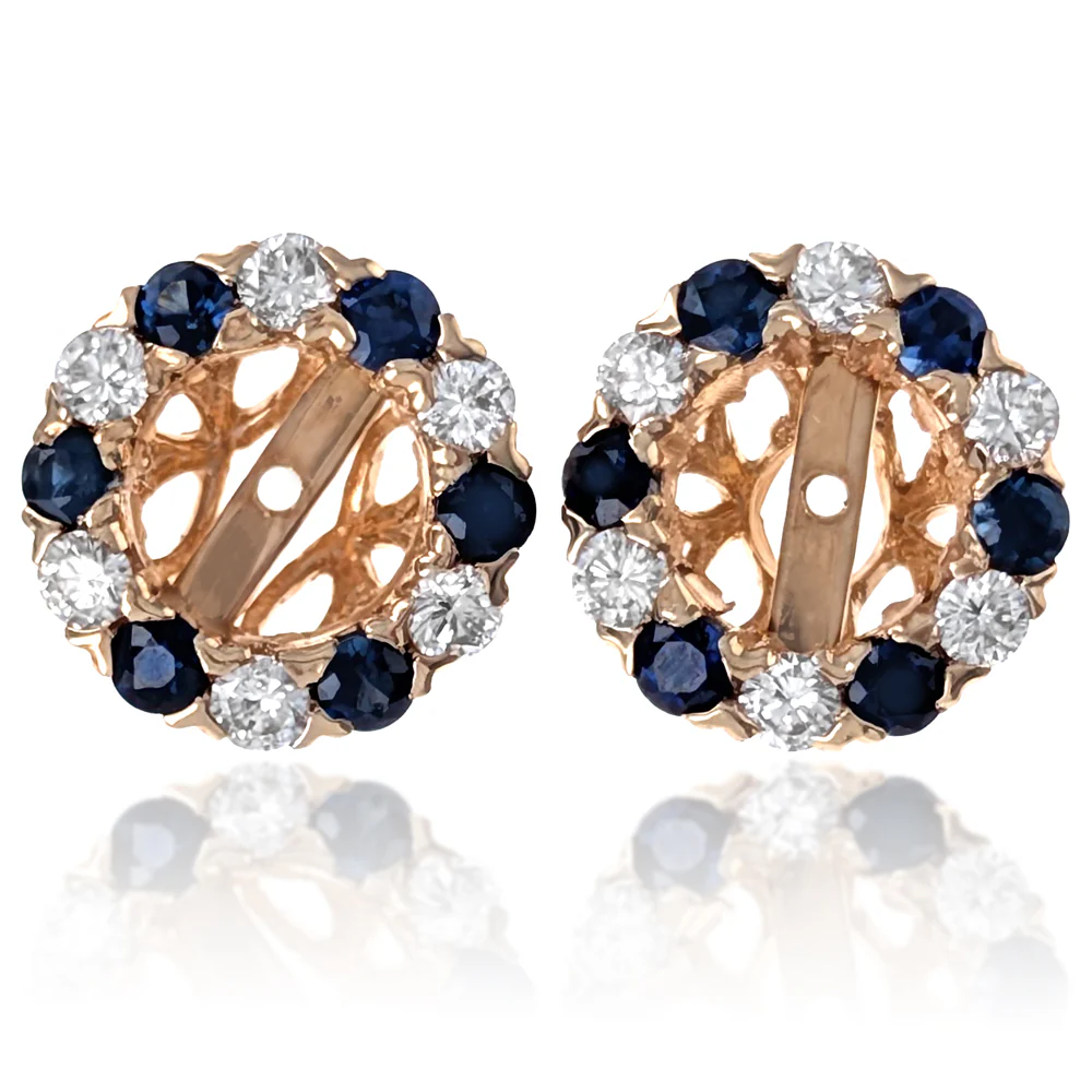14K Yellow Gold Sapphire and Diamond Earring Enhancer Jackets