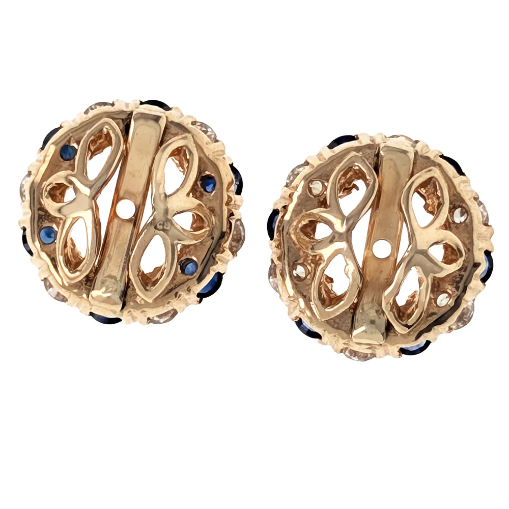 14K Yellow Gold Sapphire and Diamond Earring Enhancer Jackets - Image 3