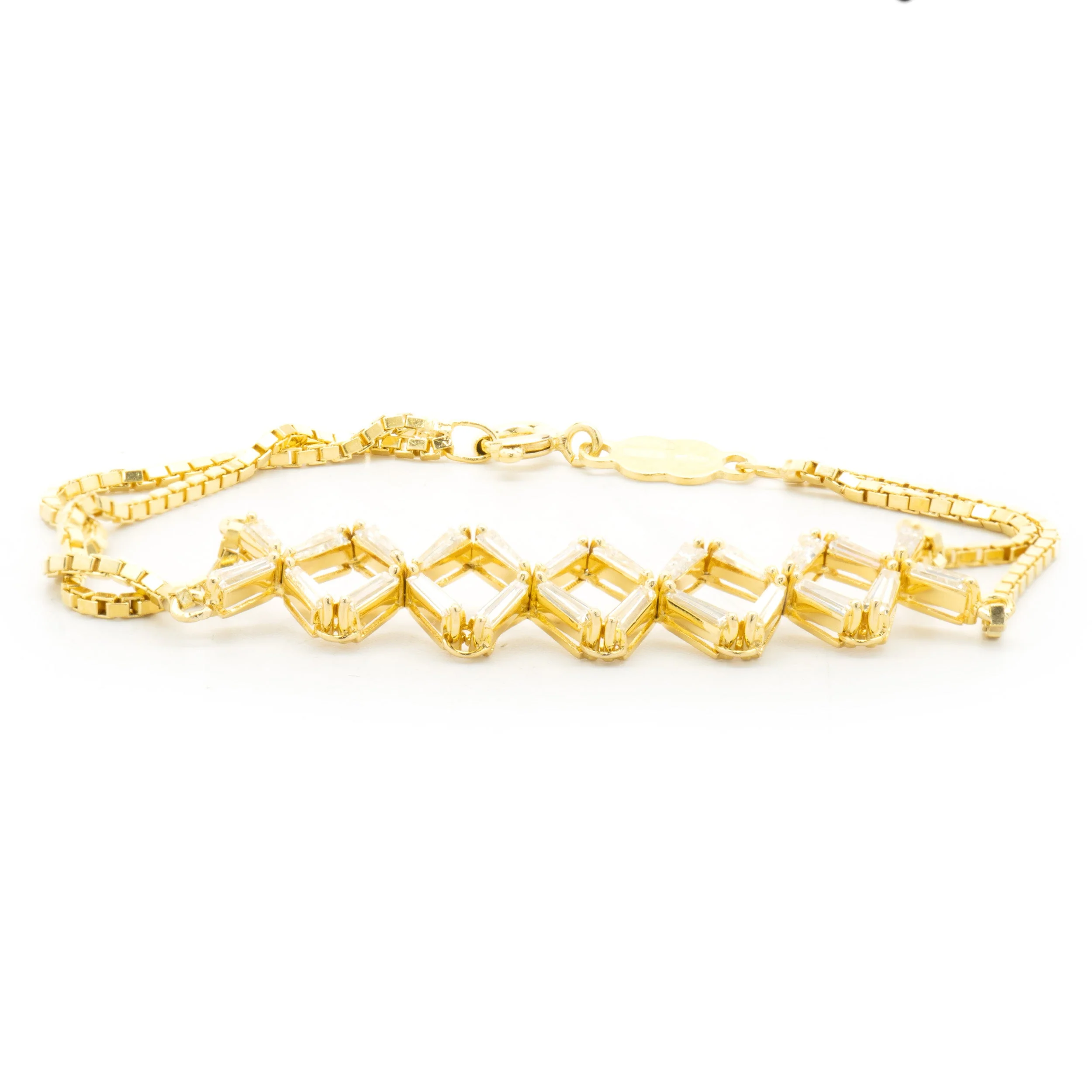 14k Yellow Gold Tapered Baguette Diamond X Link Bracelet