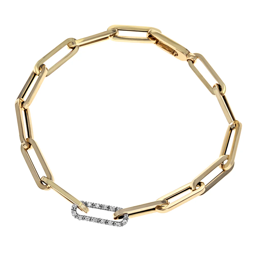 14K Yellow & White Gold Diamond Paperclip Bracelet