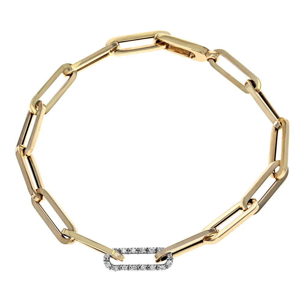 14K Yellow & White Gold Diamond Paperclip Bracelet
