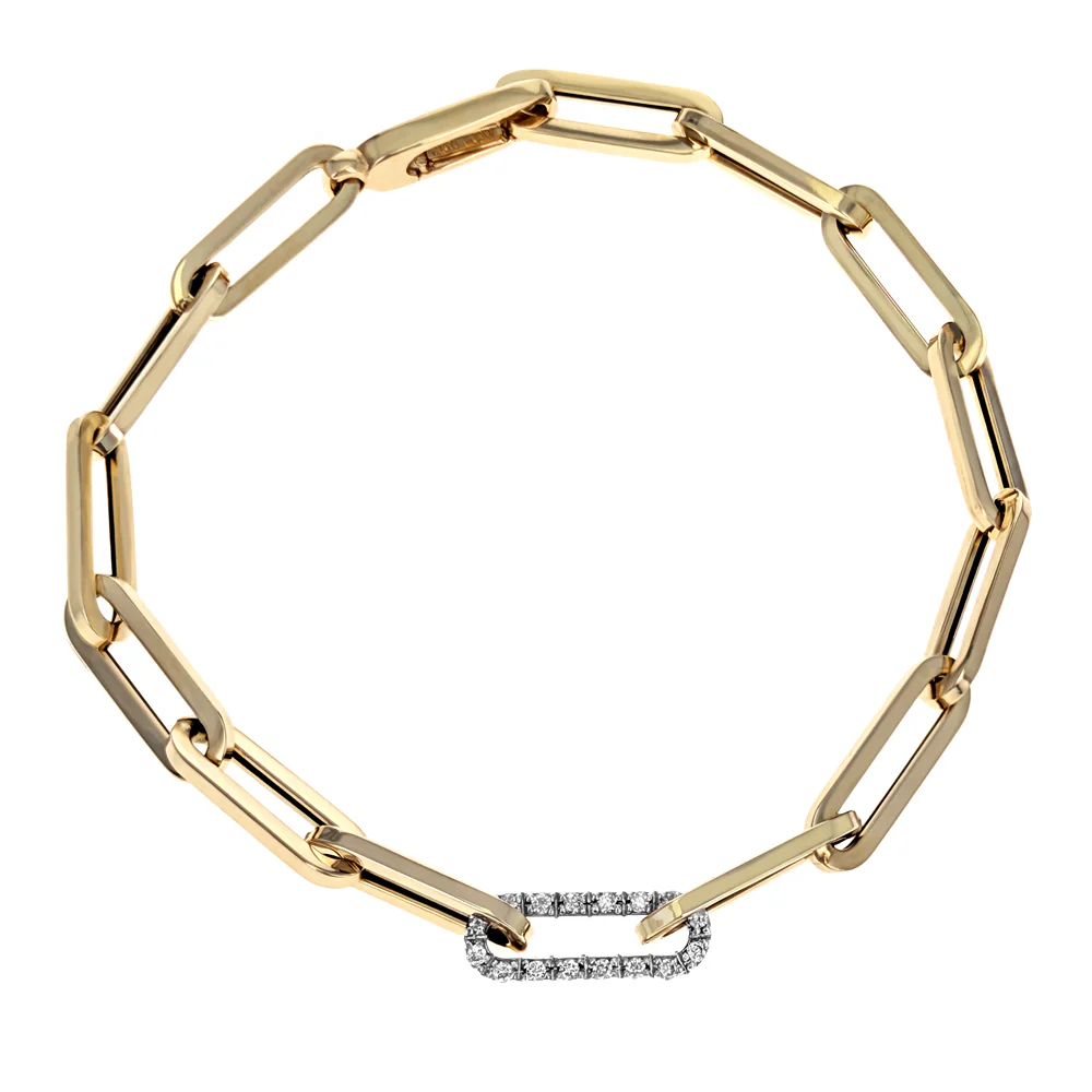 14K Yellow & White Gold Diamond Paperclip Bracelet