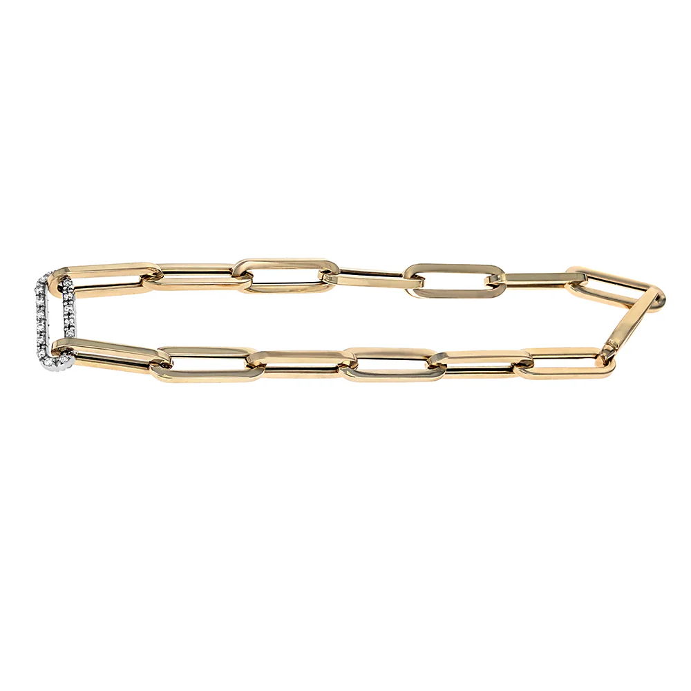 14K Yellow & White Gold Diamond Paperclip Bracelet - Image 2