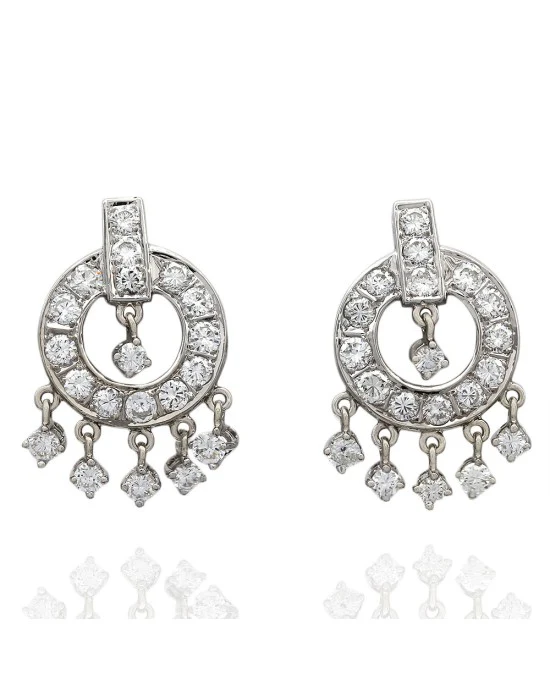 14KW Diamond Circle Dangle Earrings