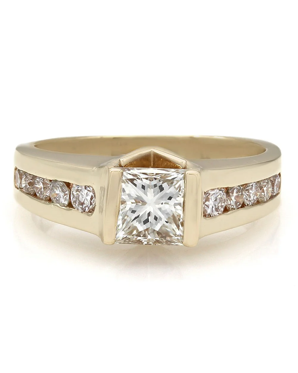 14ky Round Channel Set Ring with 1.14ct Princess Center Diamond - Image 2