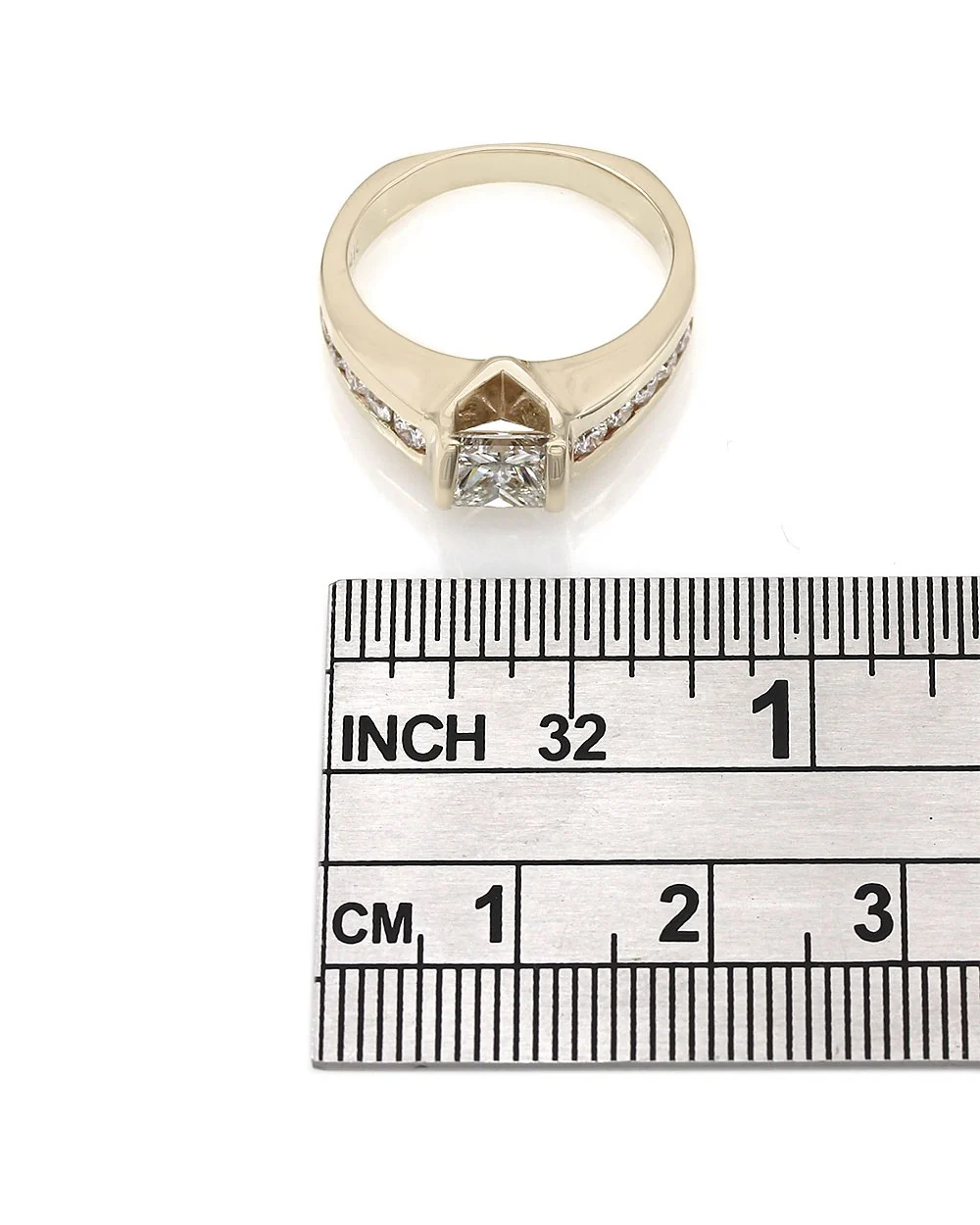 14ky Round Channel Set Ring with 1.14ct Princess Center Diamond - Image 3