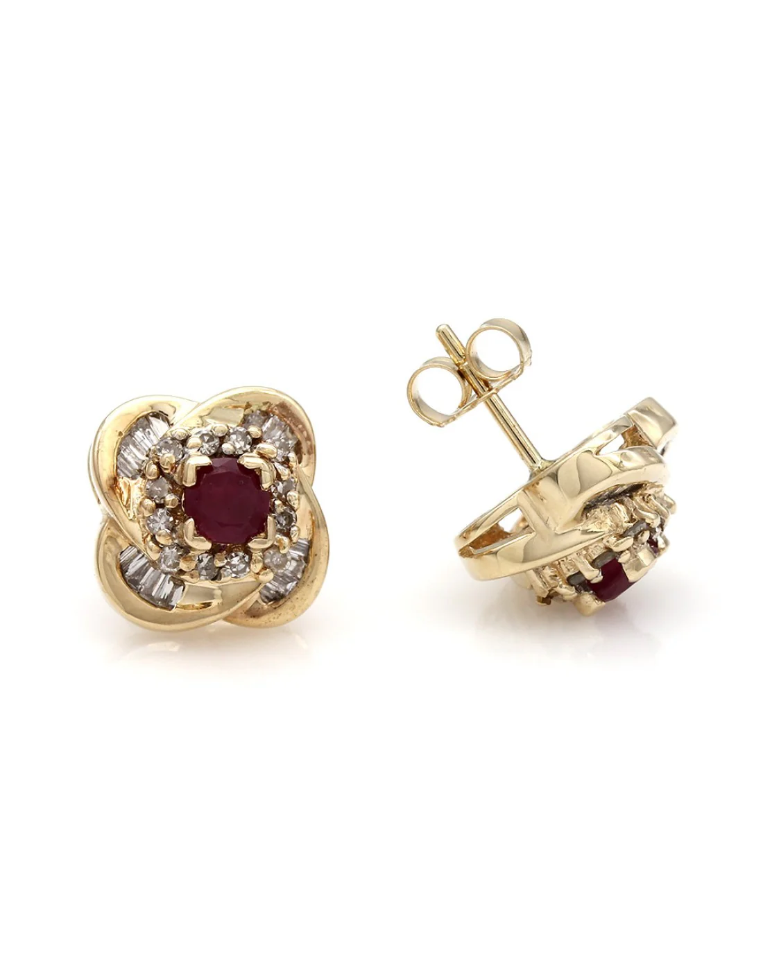 14KY Ruby and Diamond Quatrefoil Earrings - Image 2