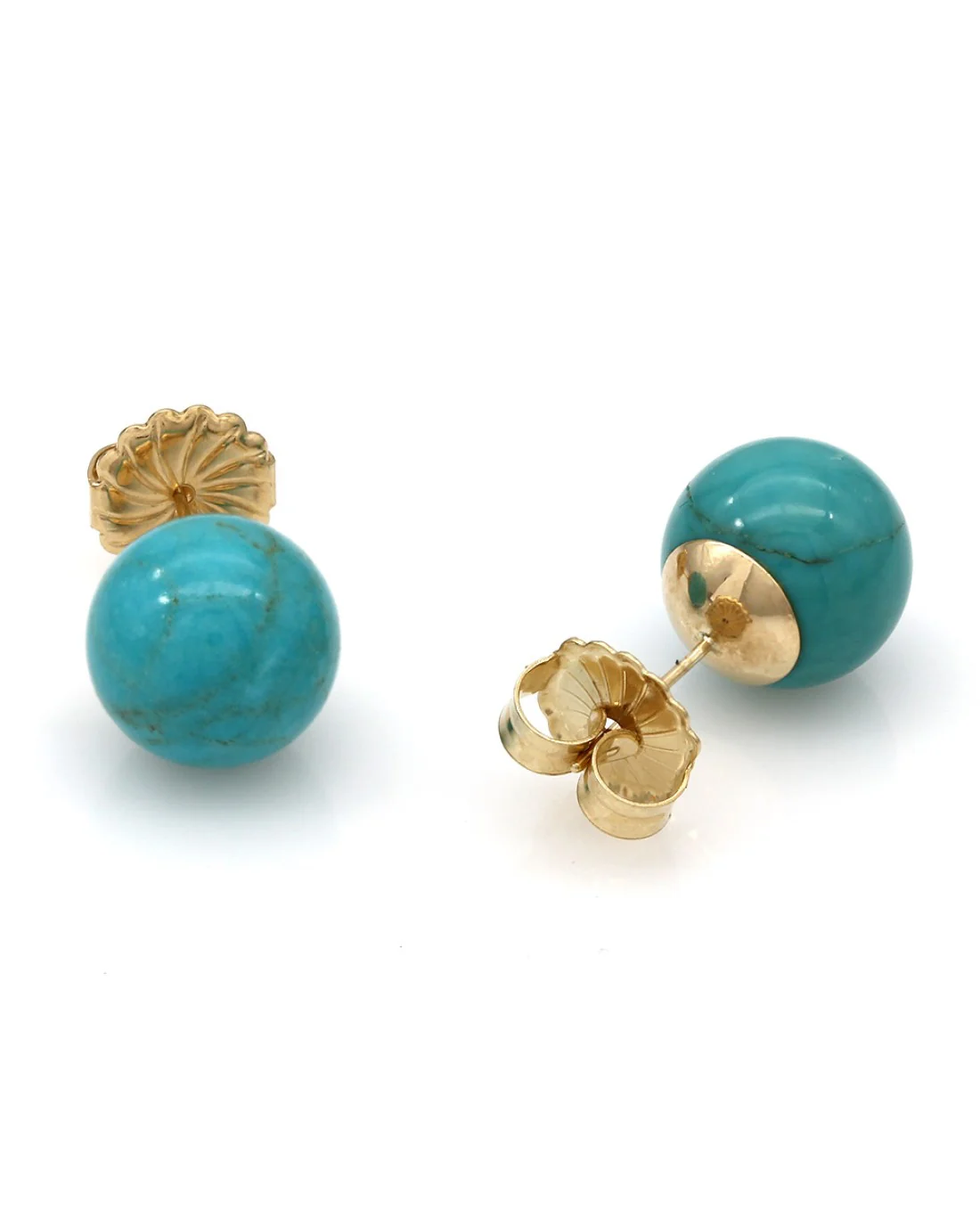 14KY Turquoise Ball Stud Earrings - Image 2