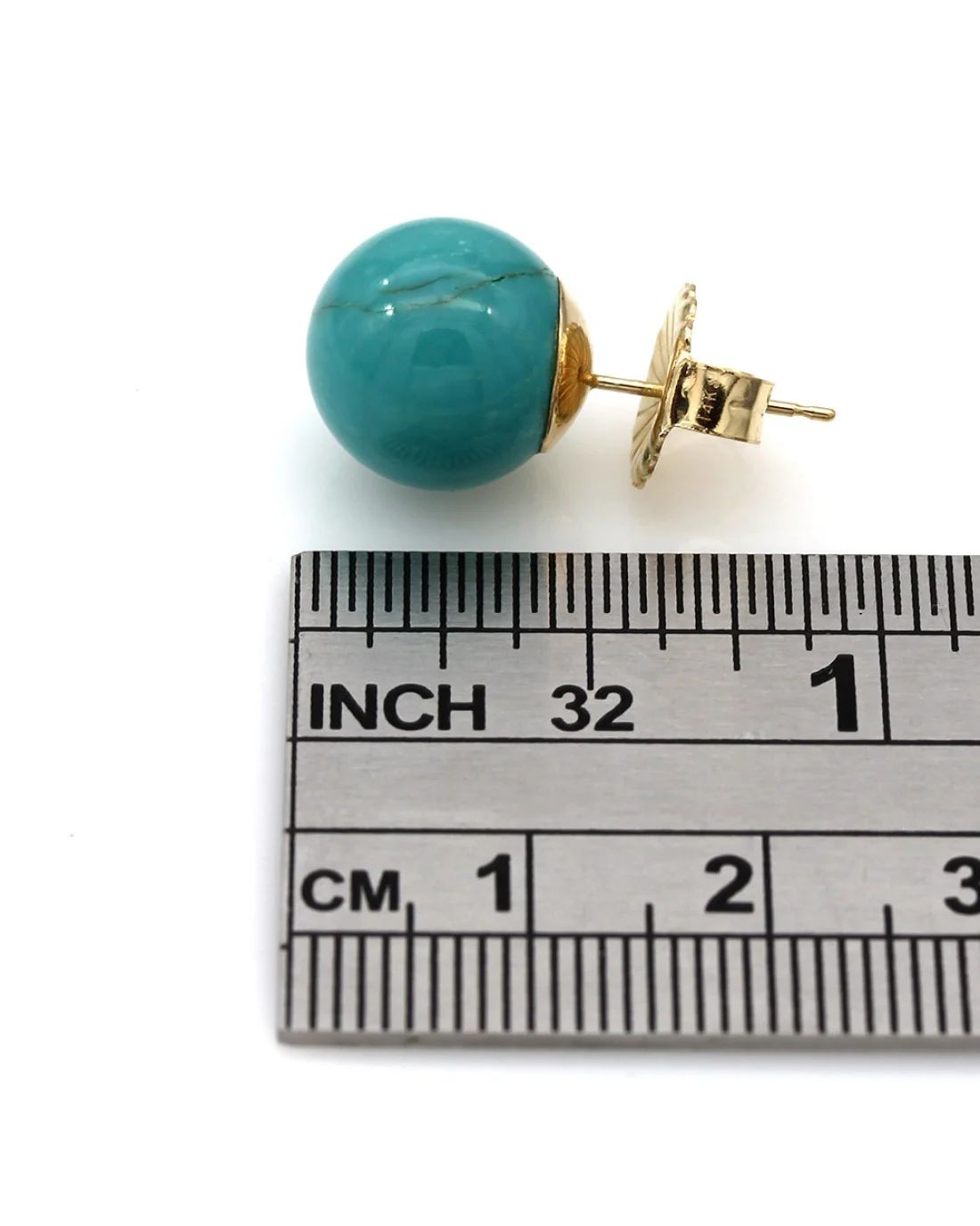 14KY Turquoise Ball Stud Earrings - Image 3