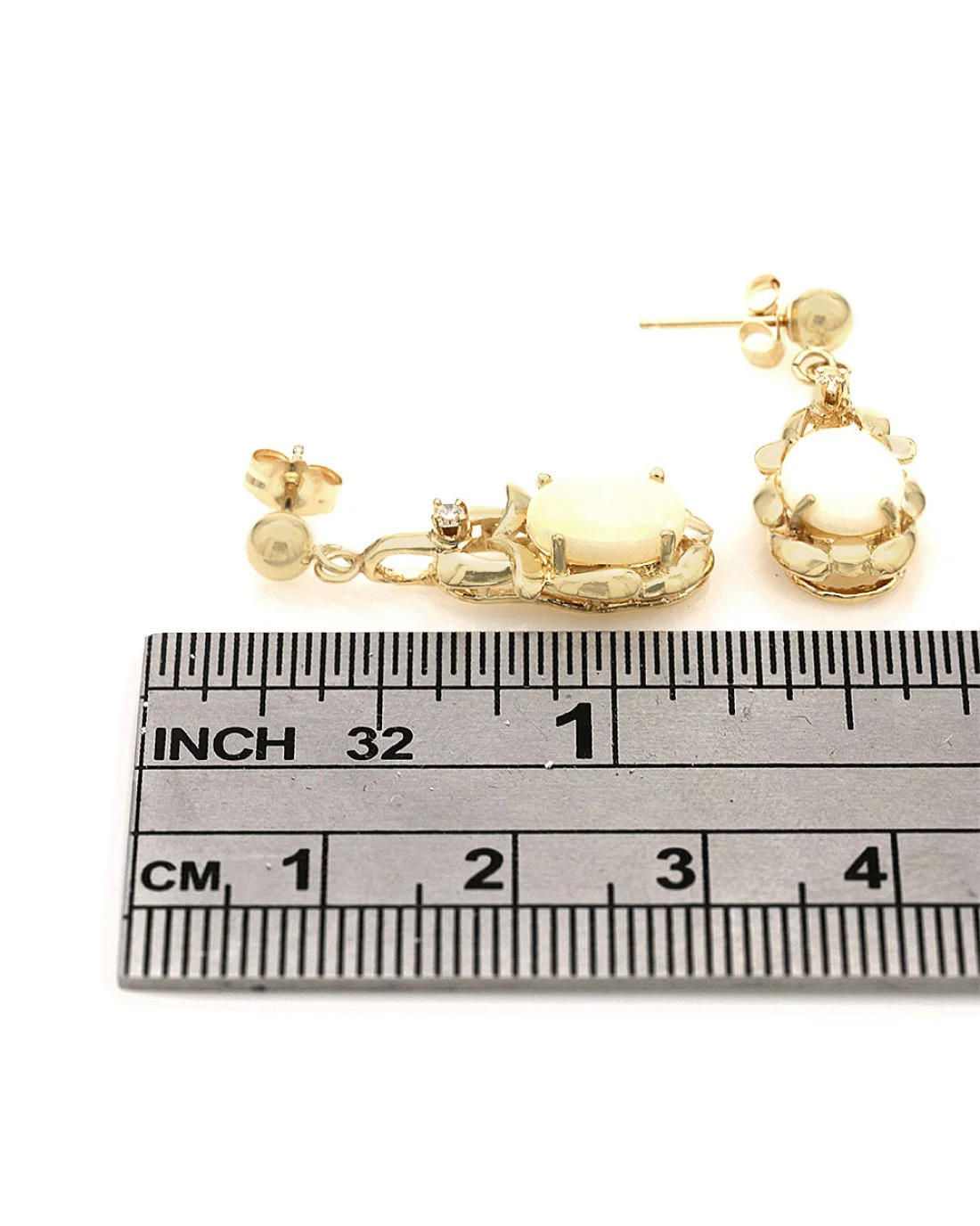 14Ky White Opal and Diamond Dangle Earrings in Yellow Gold - Image 3