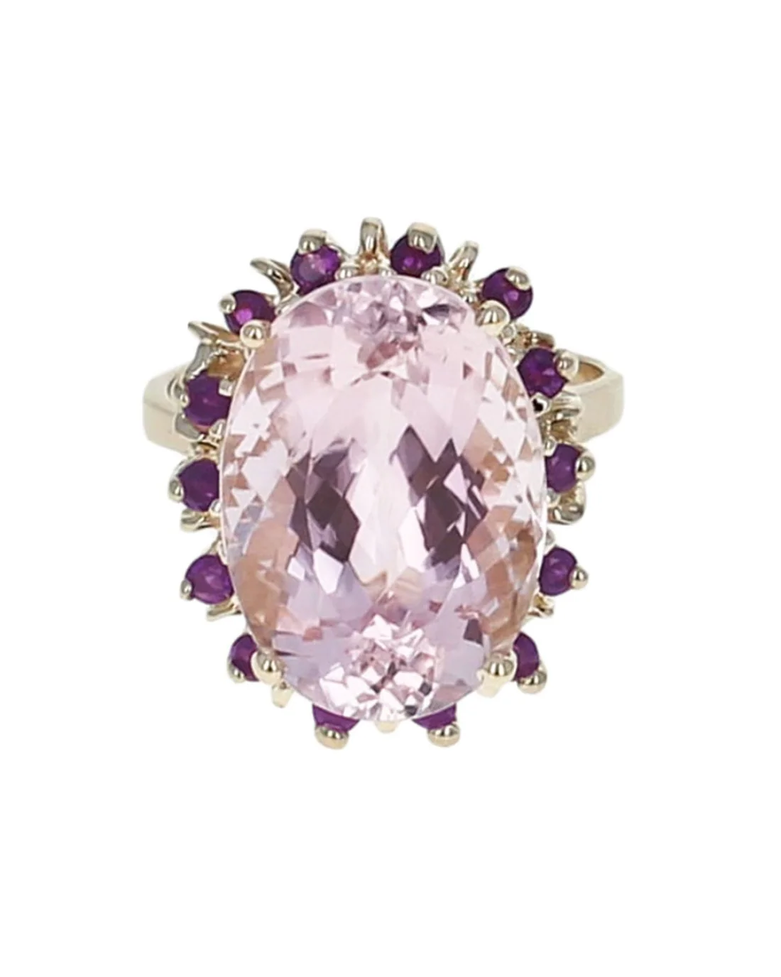 15.78ct Oval Kunzite Ring w/ Amethyst Halo in 14K Yellow Gold - Image 2