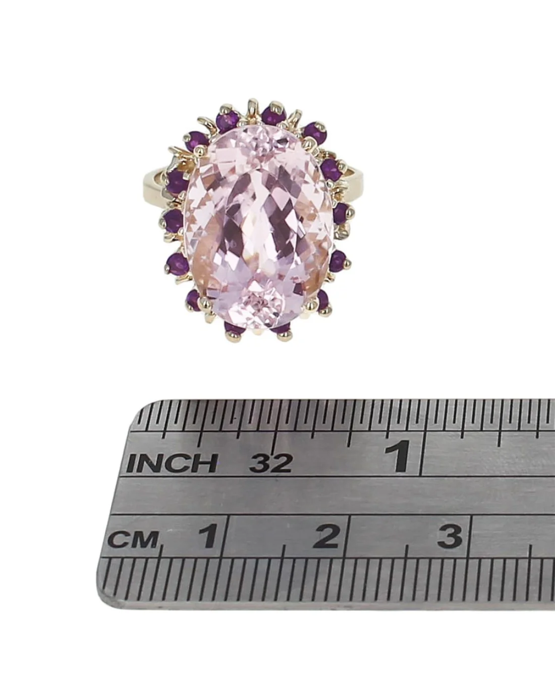 15.78ct Oval Kunzite Ring w/ Amethyst Halo in 14K Yellow Gold - Image 3