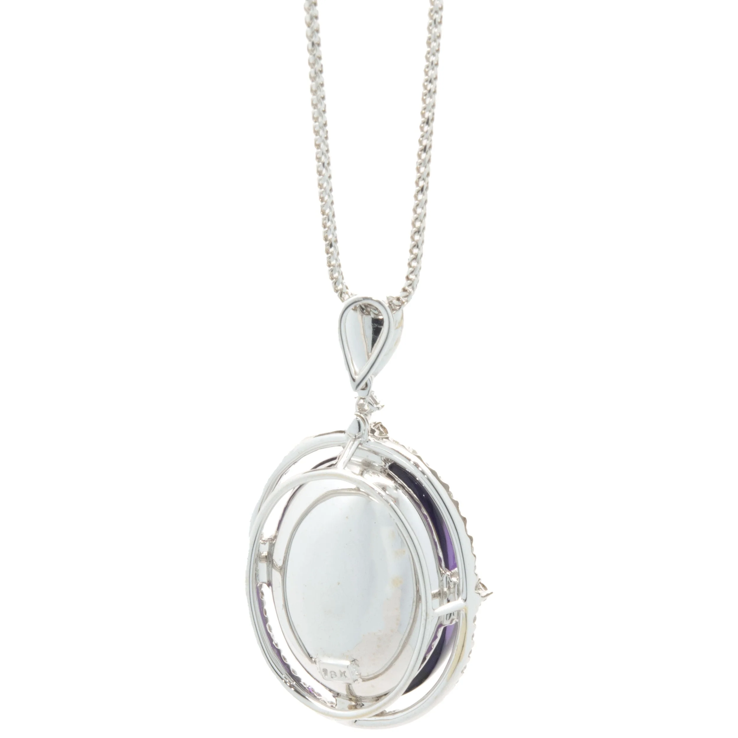18/14 Karat White Gold Cabochon Cut Amethyst and Diamond Drop Necklace - Image 2