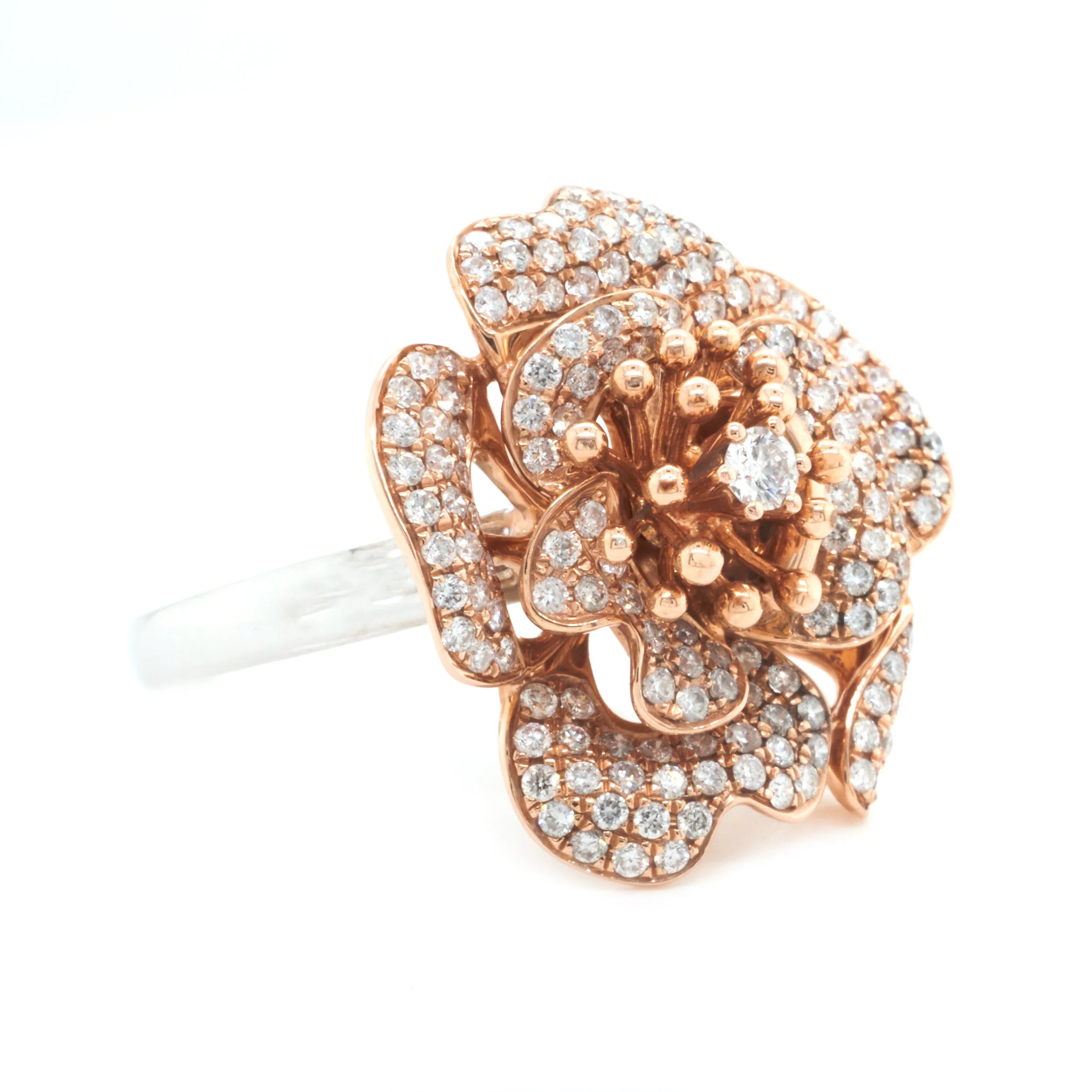 18 Karat Rose and White Gold Diamond Flower Ring - Image 2
