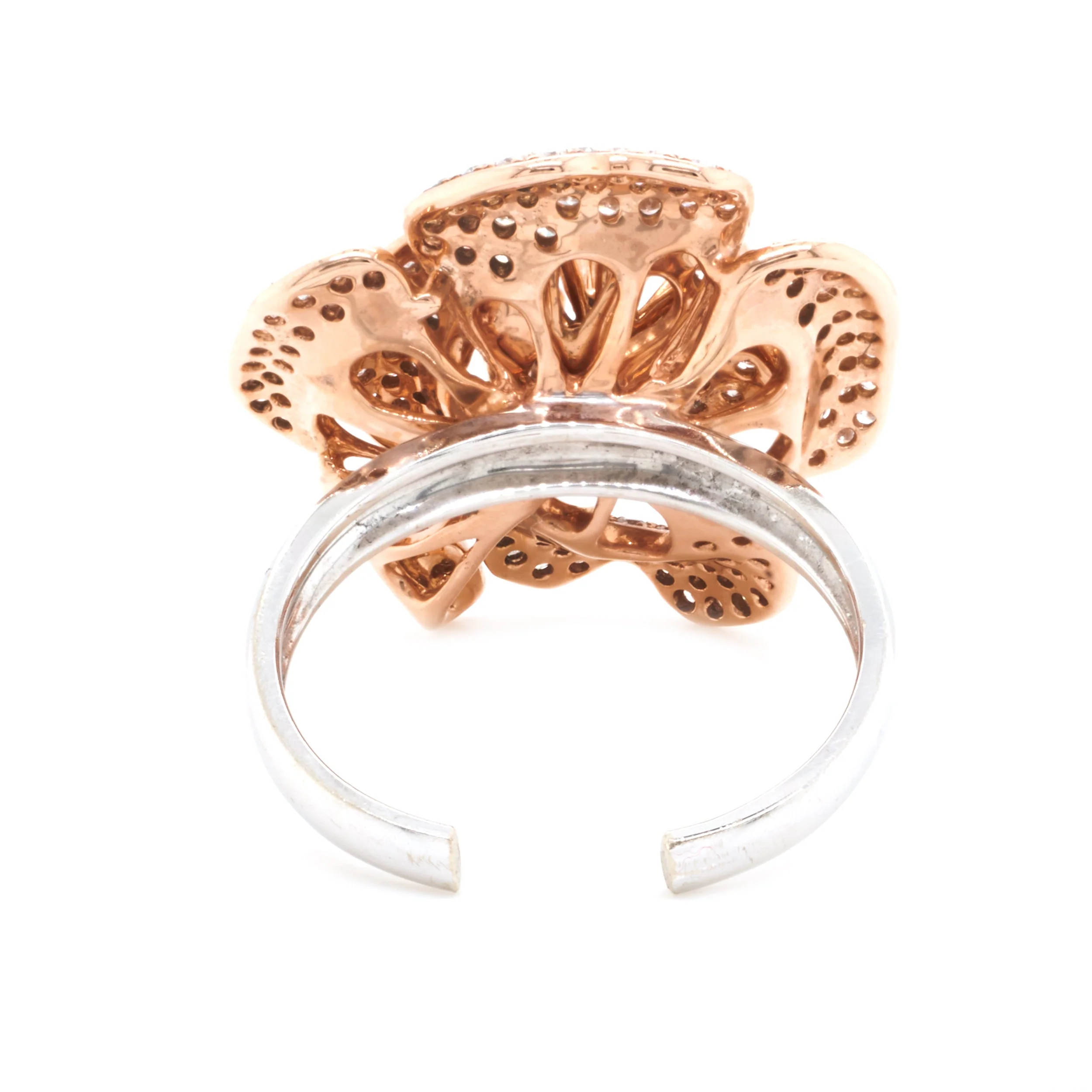 18 Karat Rose and White Gold Diamond Flower Ring - Image 3