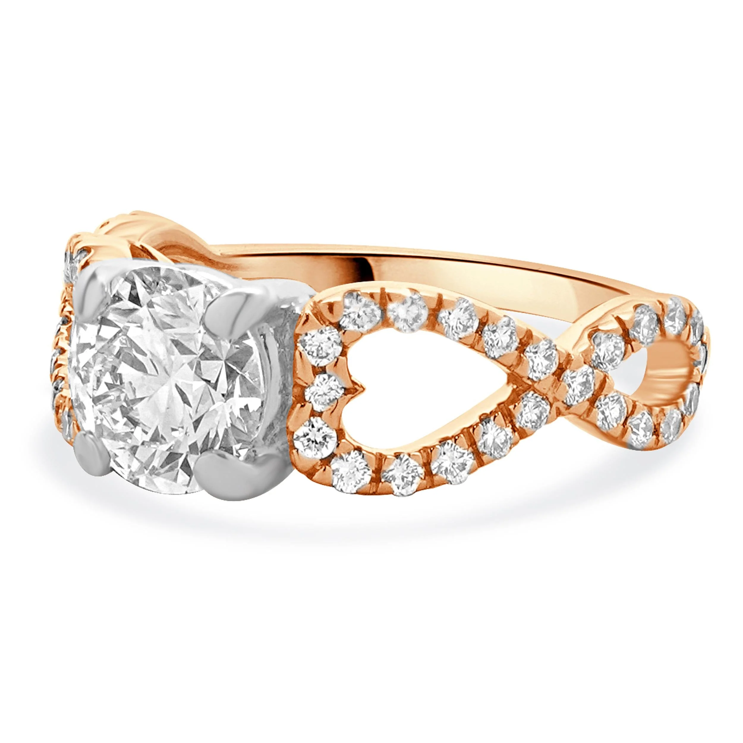 18 Karat Rose and White Gold Round Brilliant Cut Diamond Engagement Ring - Image 2
