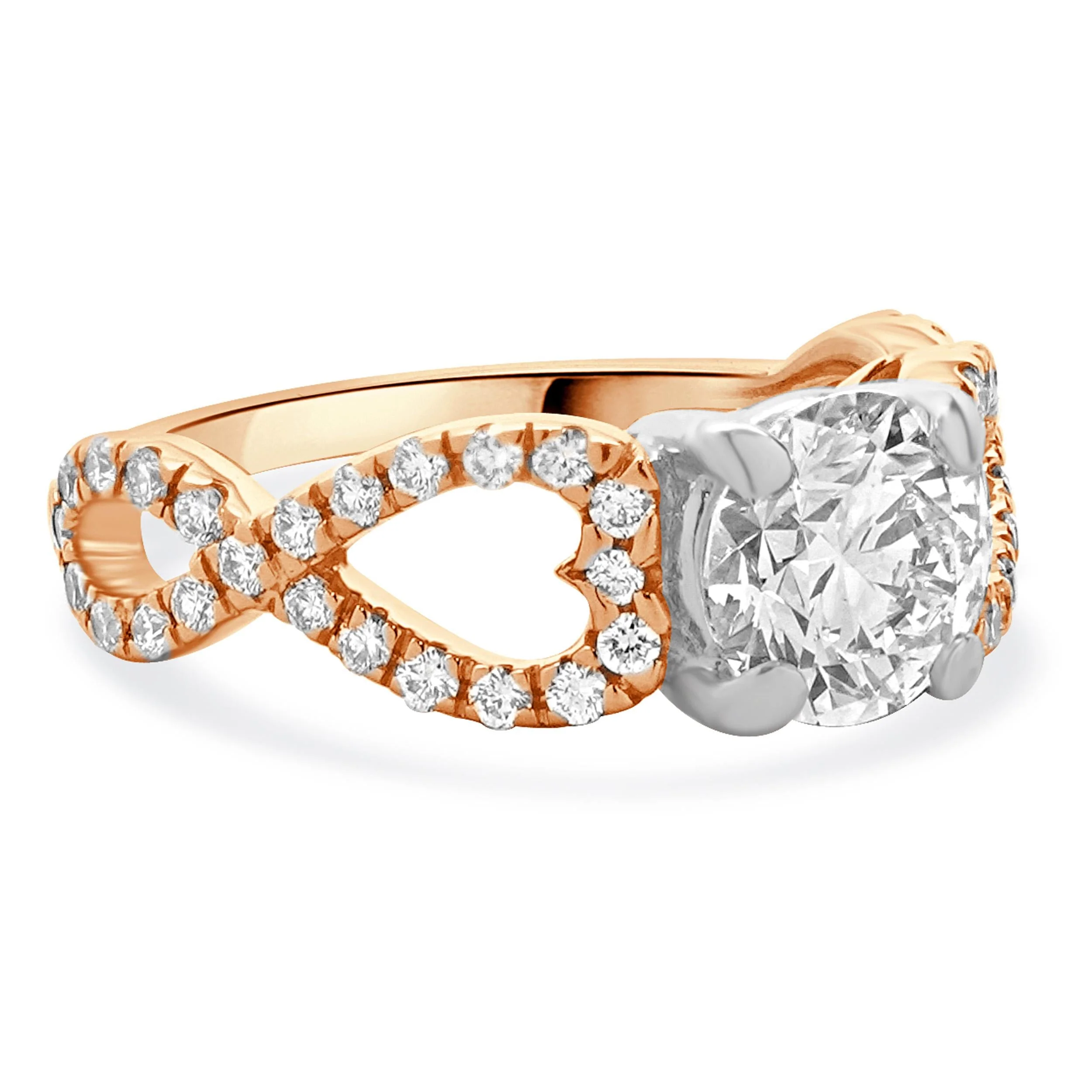18 Karat Rose and White Gold Round Brilliant Cut Diamond Engagement Ring - Image 3