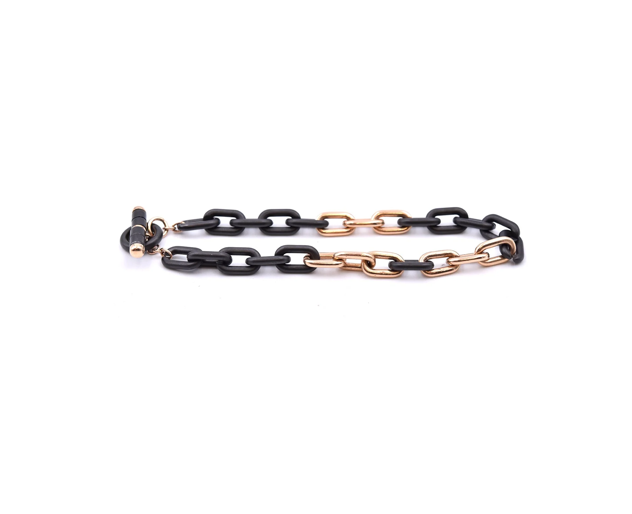 18 Karat Rose Gold and Black Ceramic Oval Link Bracelet - Image 2